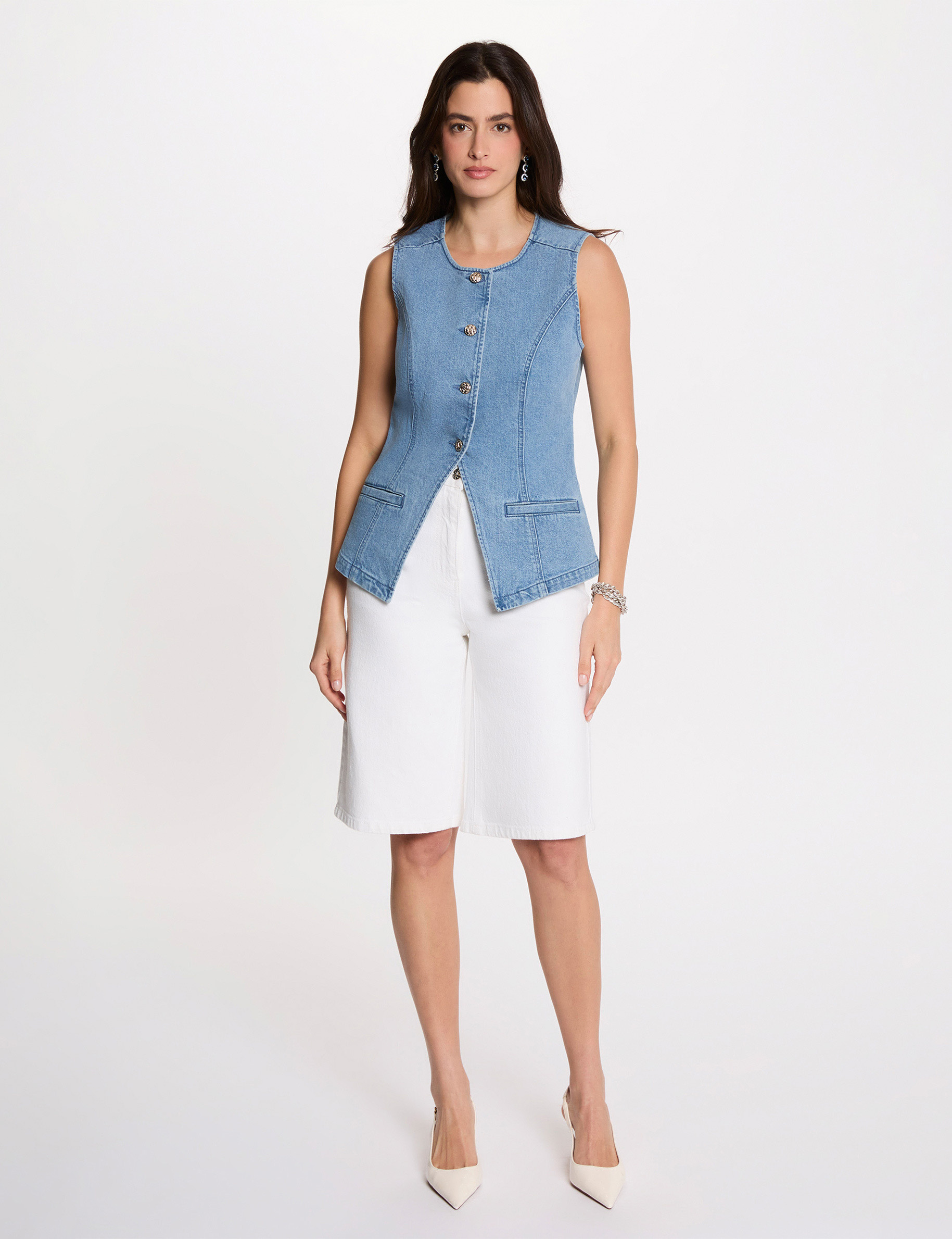 C&aacute;rdigan vaquero sin mangas denim doble stone mujer
