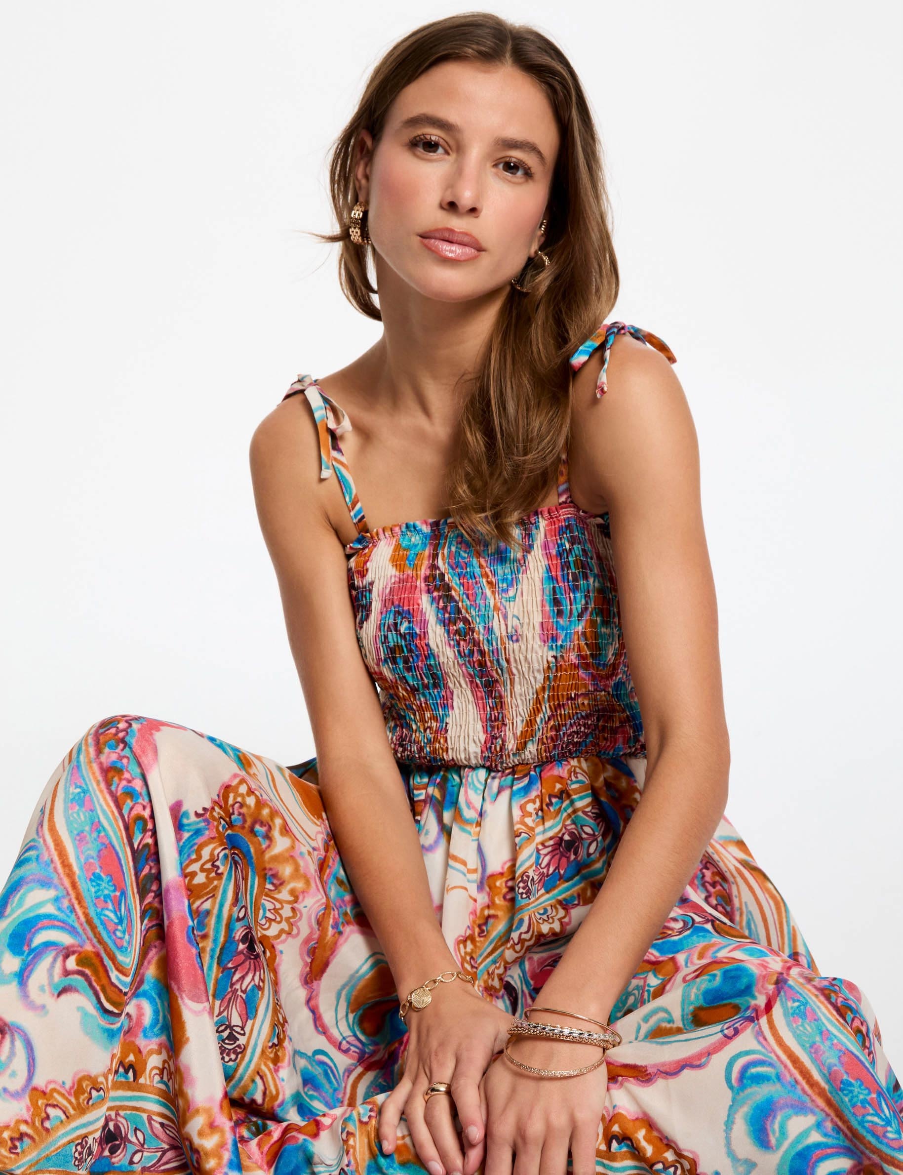 vestido largo recto estampado multicolor mujer Vestido largo recto estampado multicolor mujer