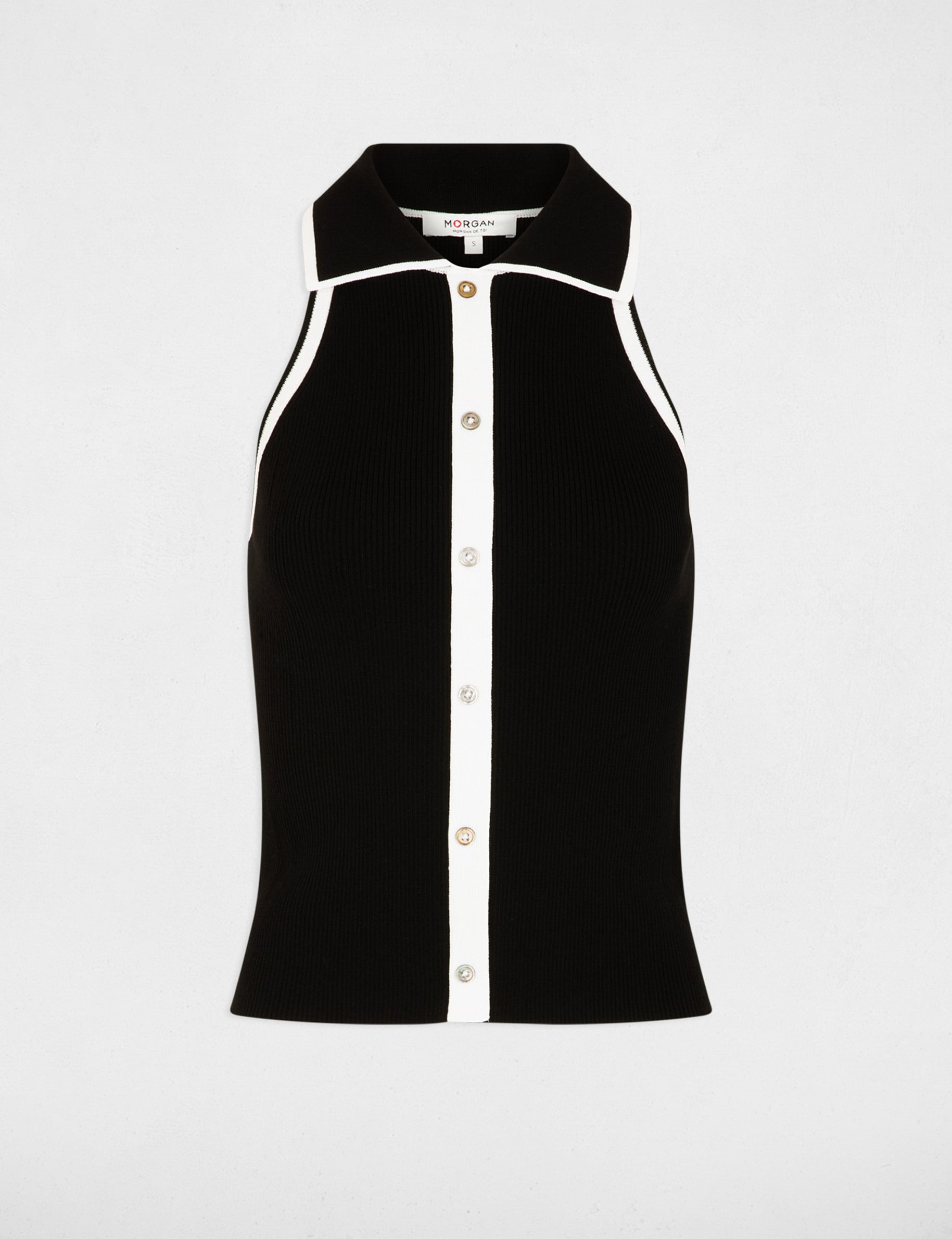 Jersey ajustado con cuello vuelto negro mujer