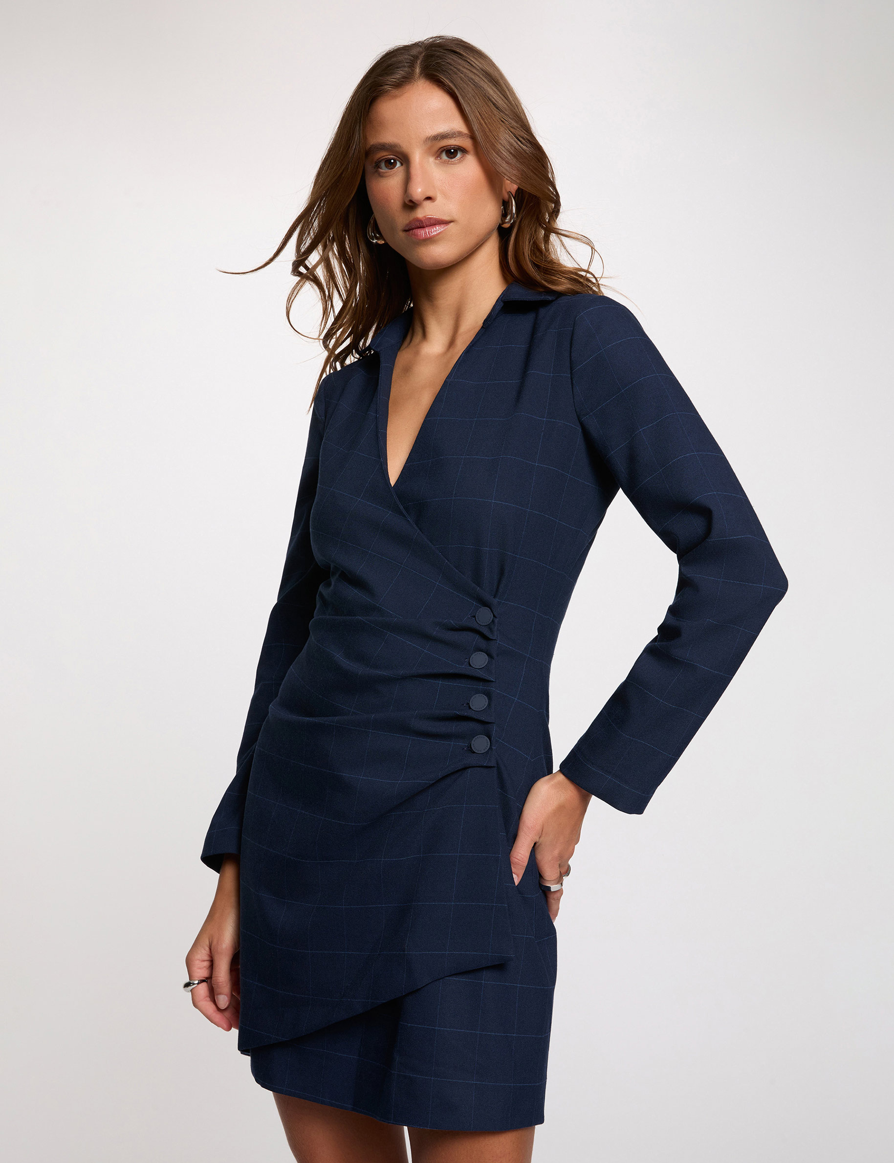 Vestido corto cruzado azul marino mujer