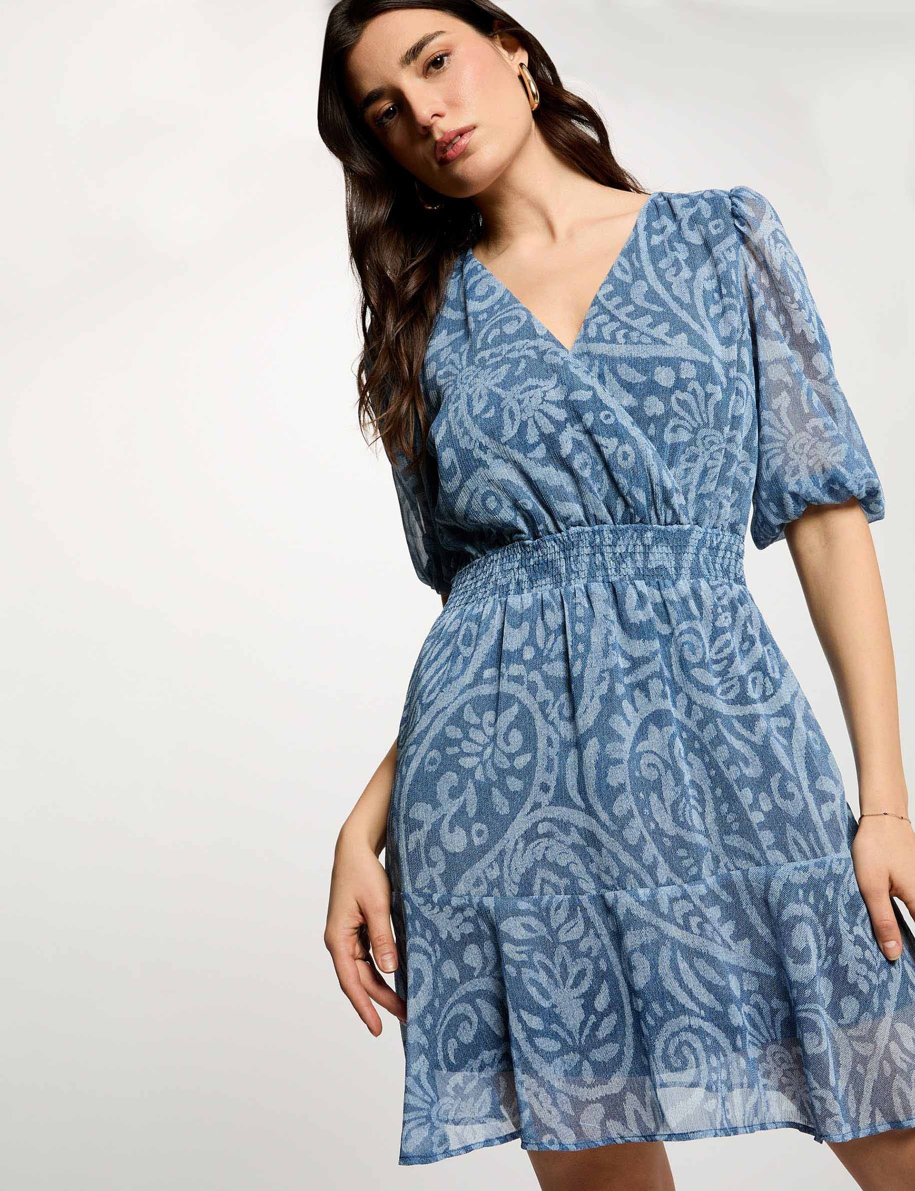 Vestido corto cruzado multicolor mujer