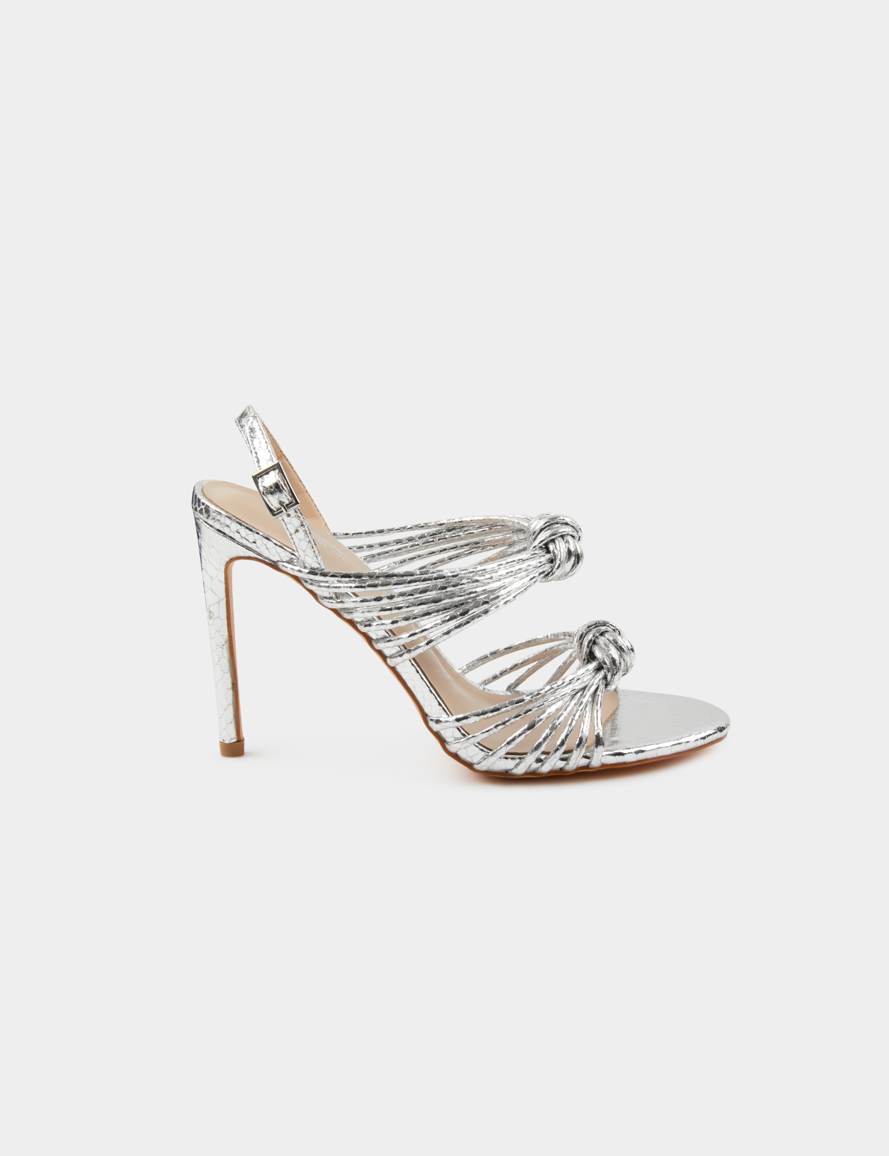sandalias de tacon con pulseras anudadas plateado mujer Sandalias de tacón con pulseras anudadas plateado mujer