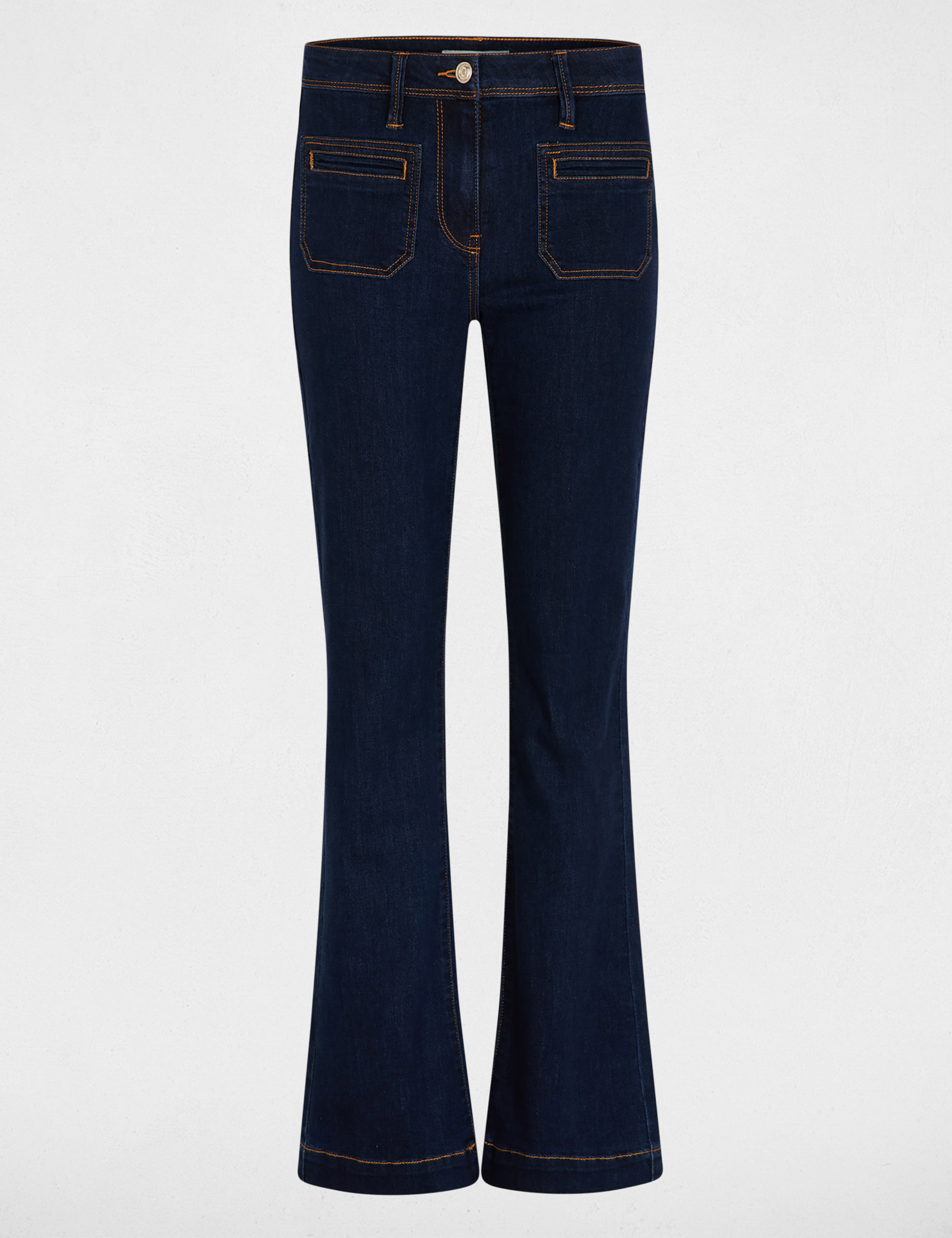 Vaqueros bootcut de tiro alto denim crudo mujer
