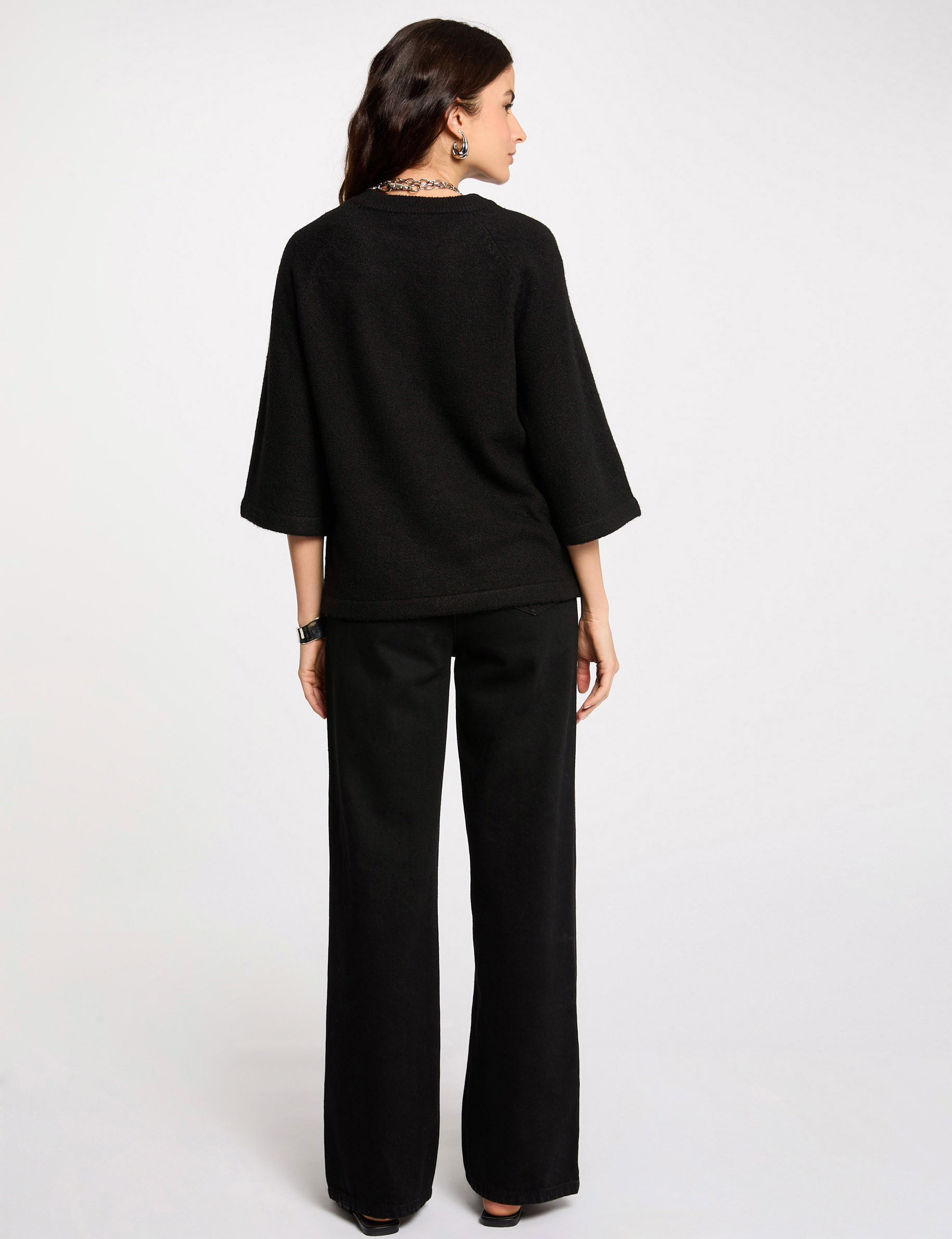 Jersey extragrande manga 3/4 negro mujer