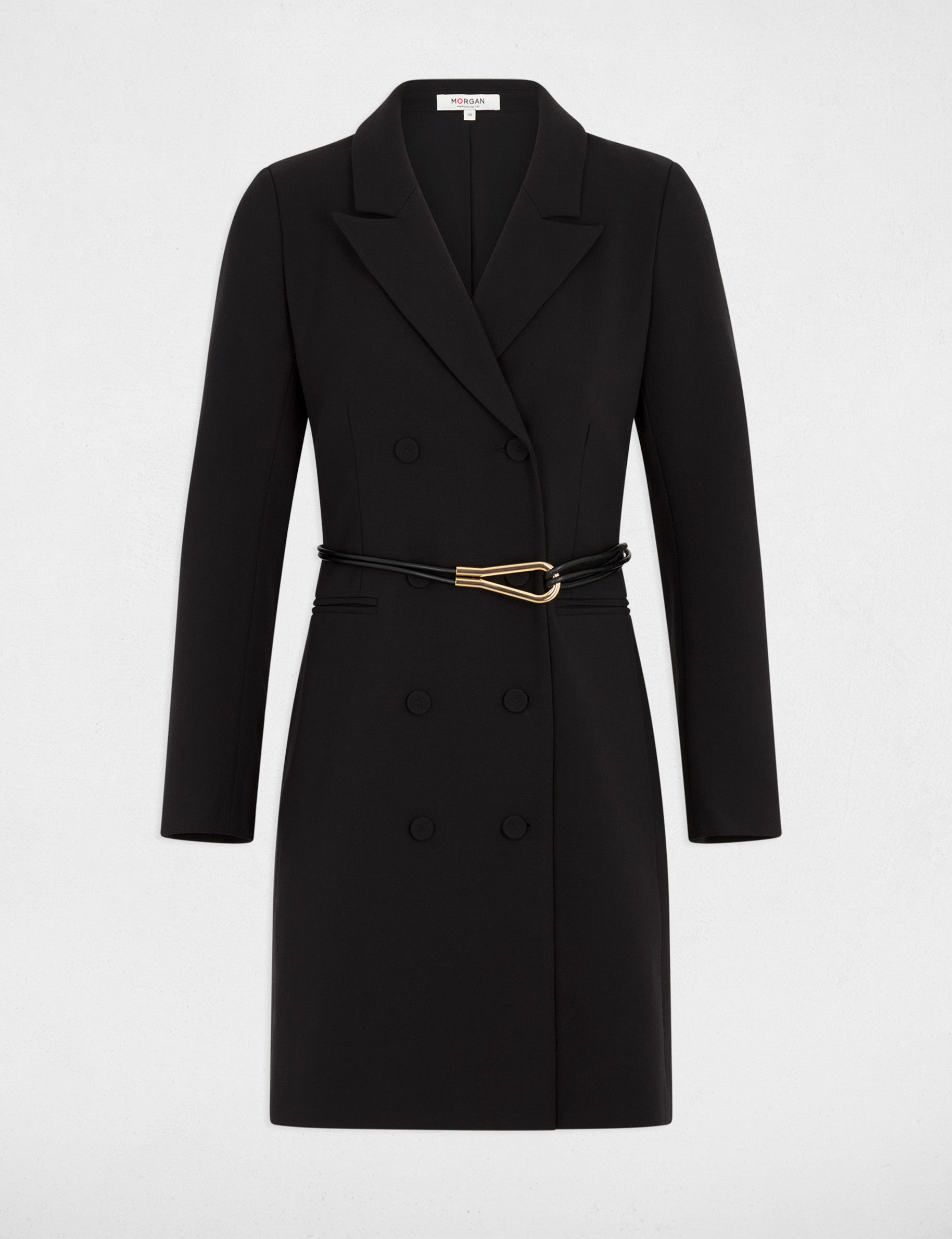 Vestido corto con cuello de solapa negro mujer