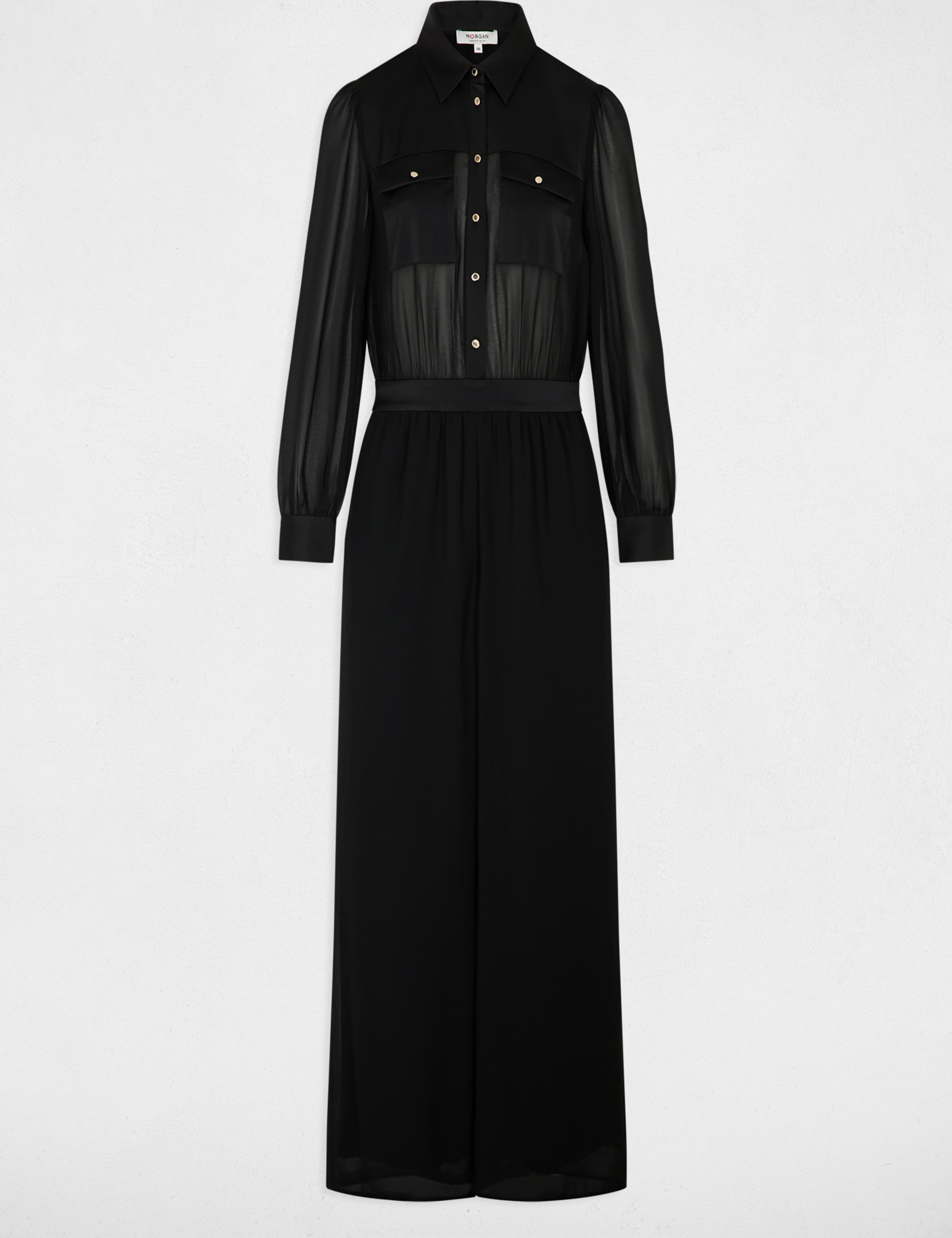 Mono fluido con cuello de solapa negro mujer