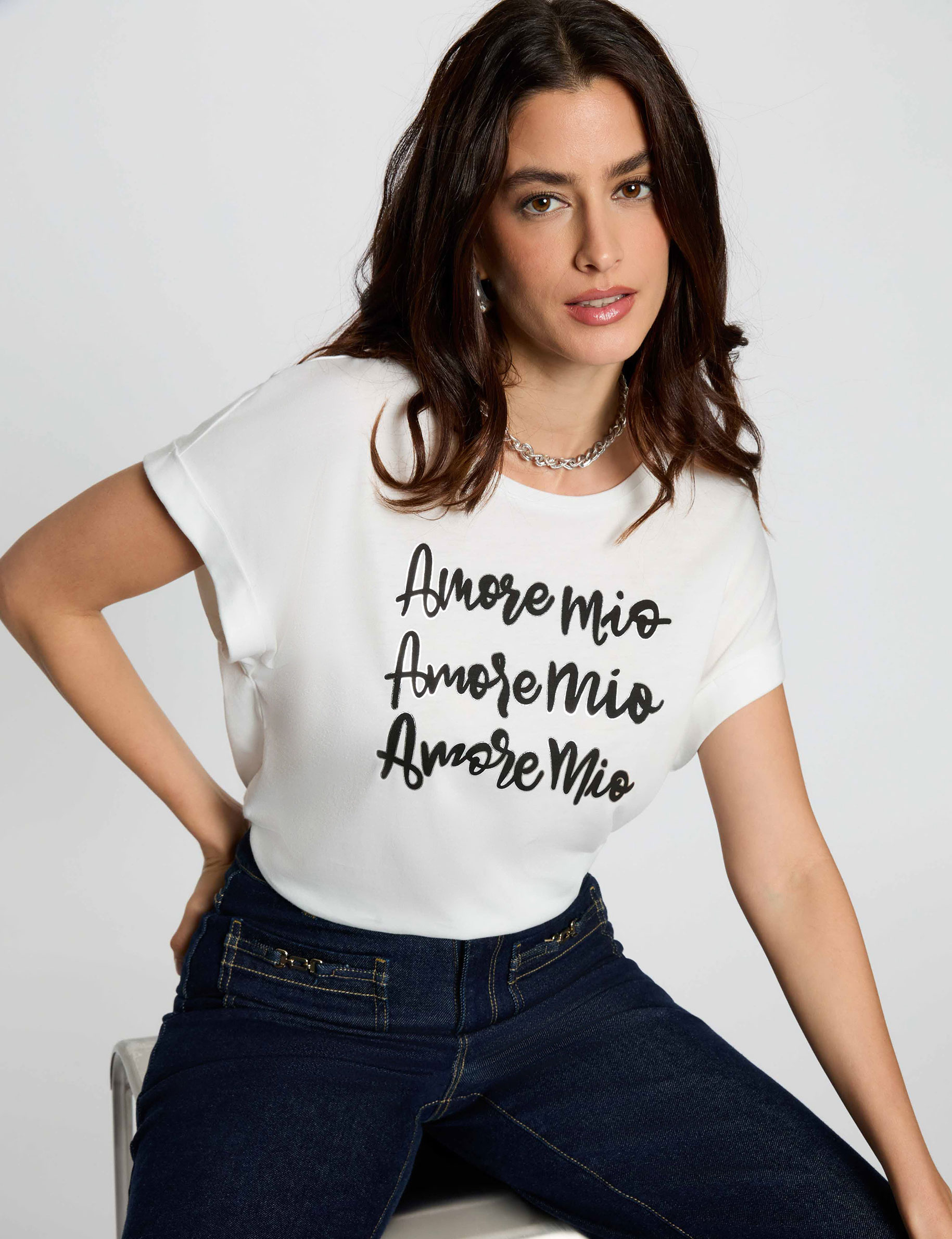 Camiseta cuello redondo blanco mujer