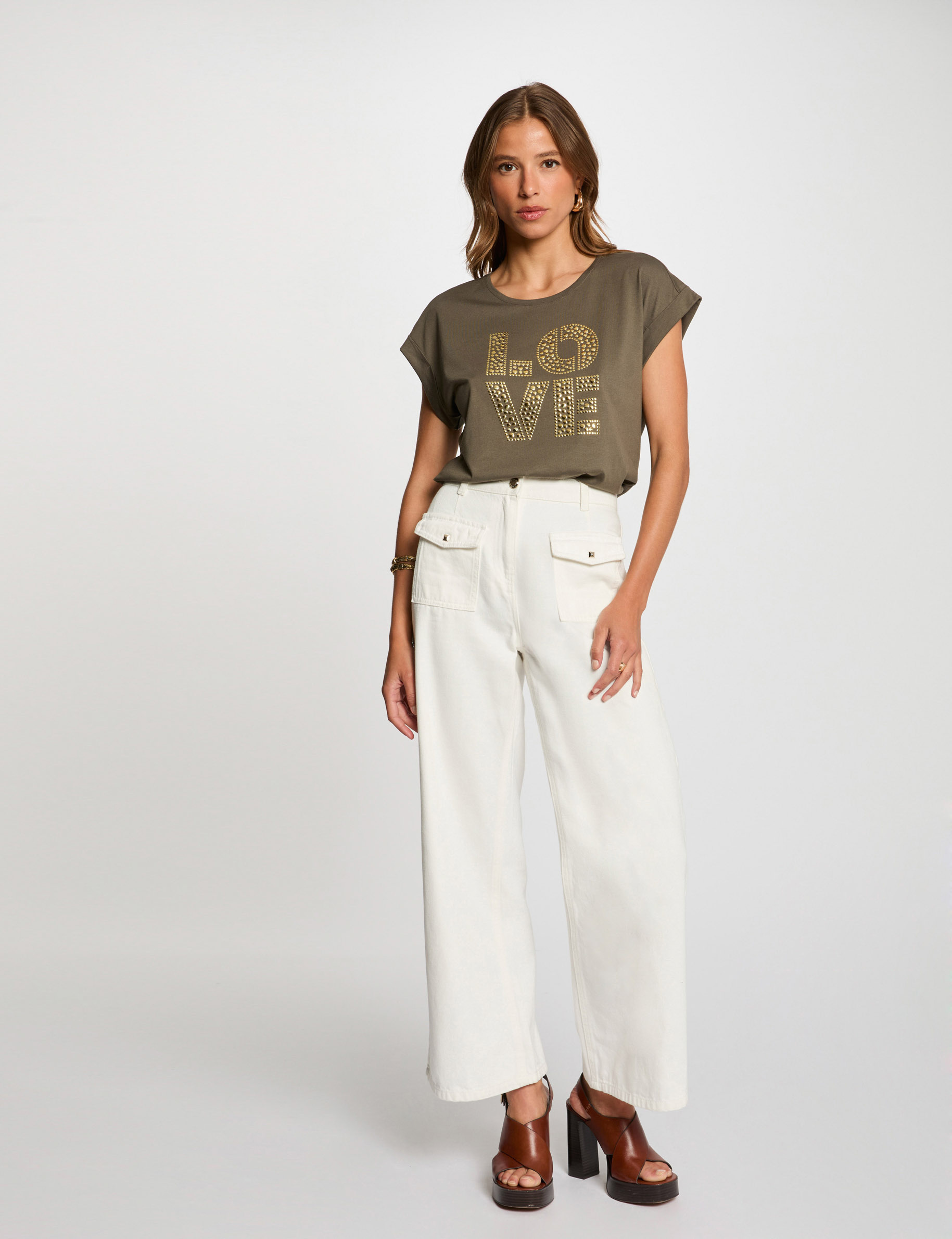 camiseta con mensaje verde caqui mujer Camiseta con mensaje verde caqui mujer
