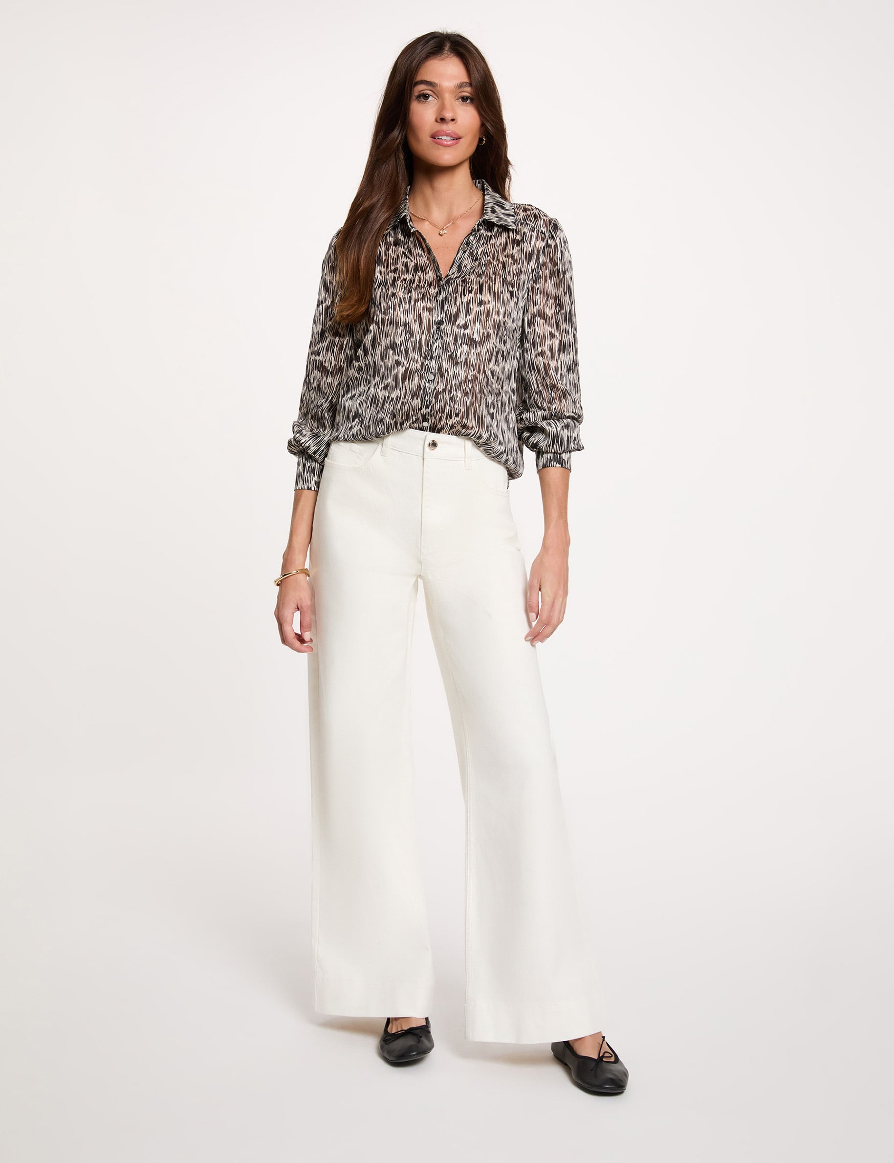 Camisa satinada con cuello abierto multicolor mujer