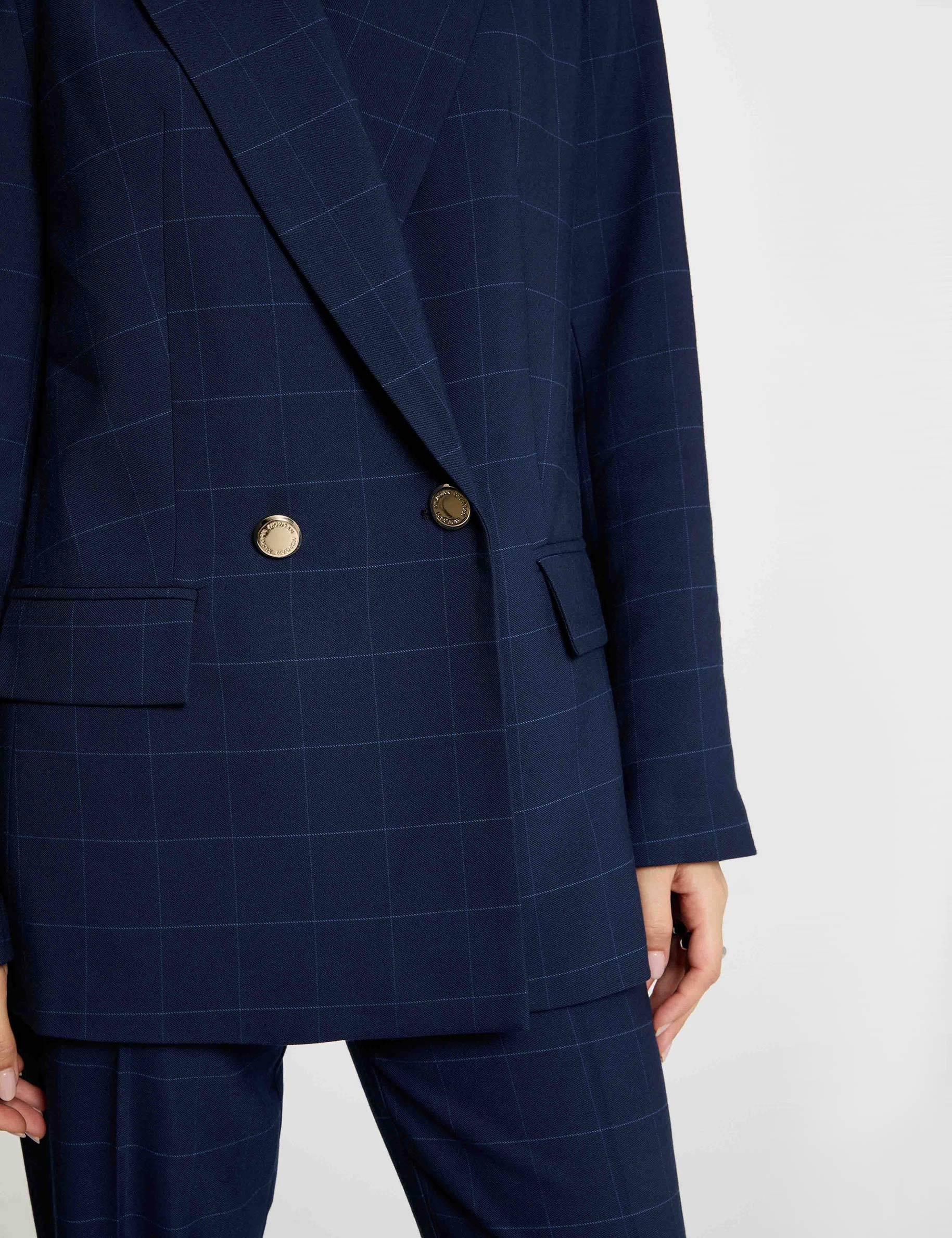 Blazer recto de cuadros azul marino mujer