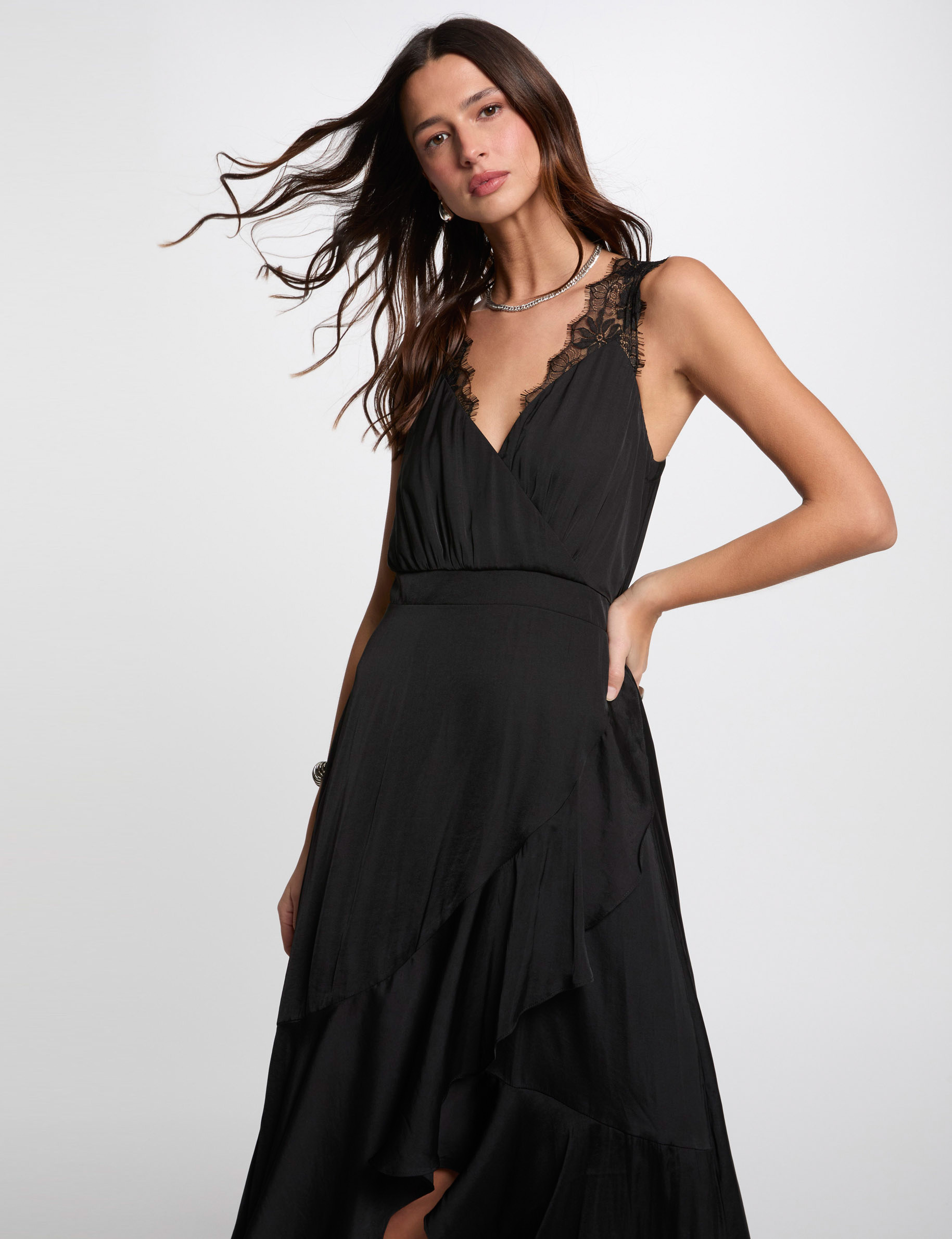 vestido largo recto holgado negro mujer Vestido largo recto holgado negro mujer