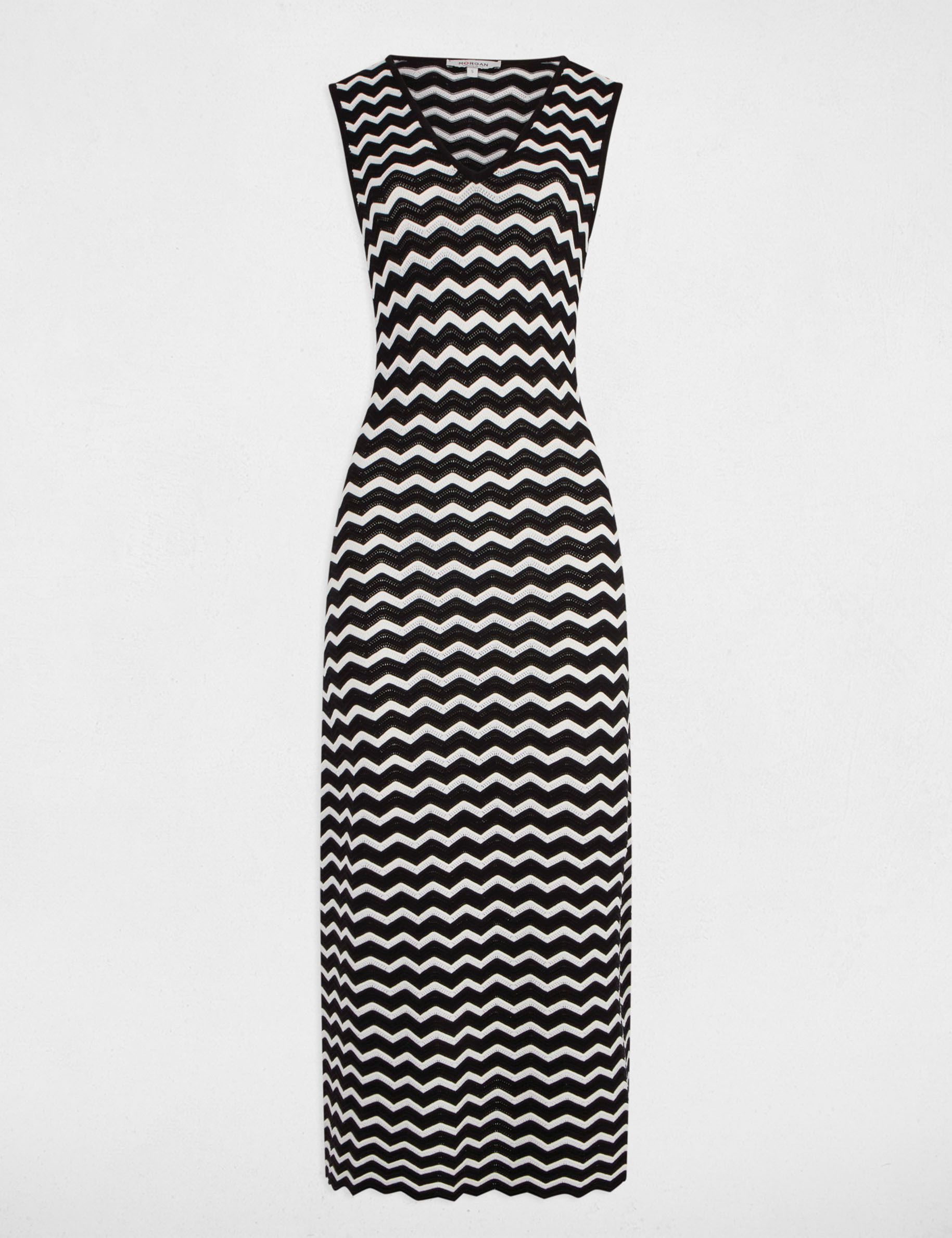 Vestido punto largo ajustado negro mujer