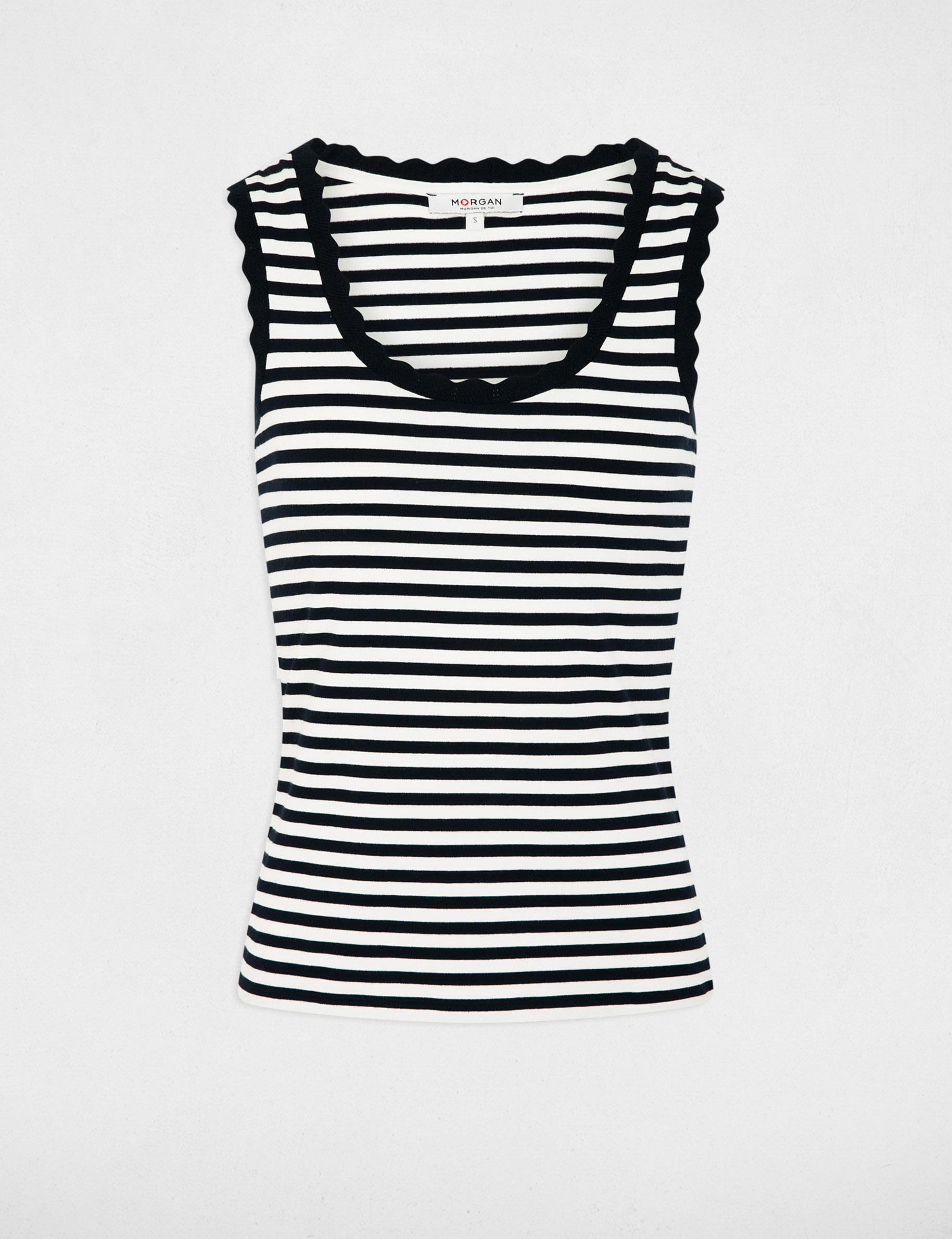 Camiseta sin mangas de rayas azul marino mujer