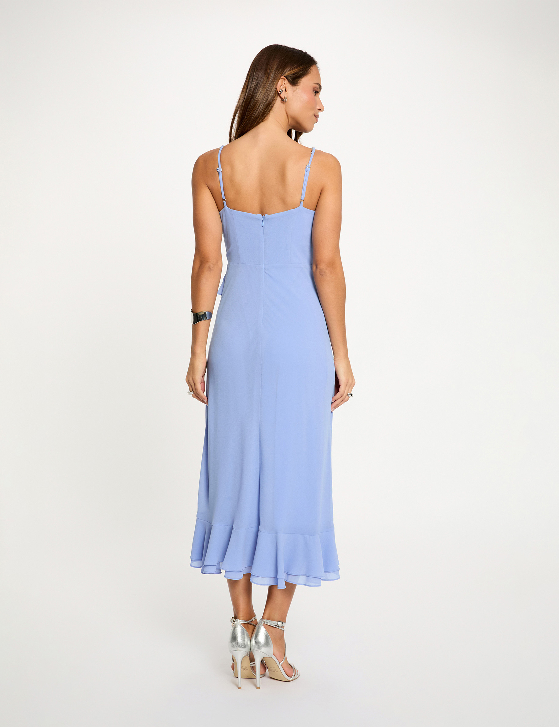 Vestido midi con cuello en V azul mujer