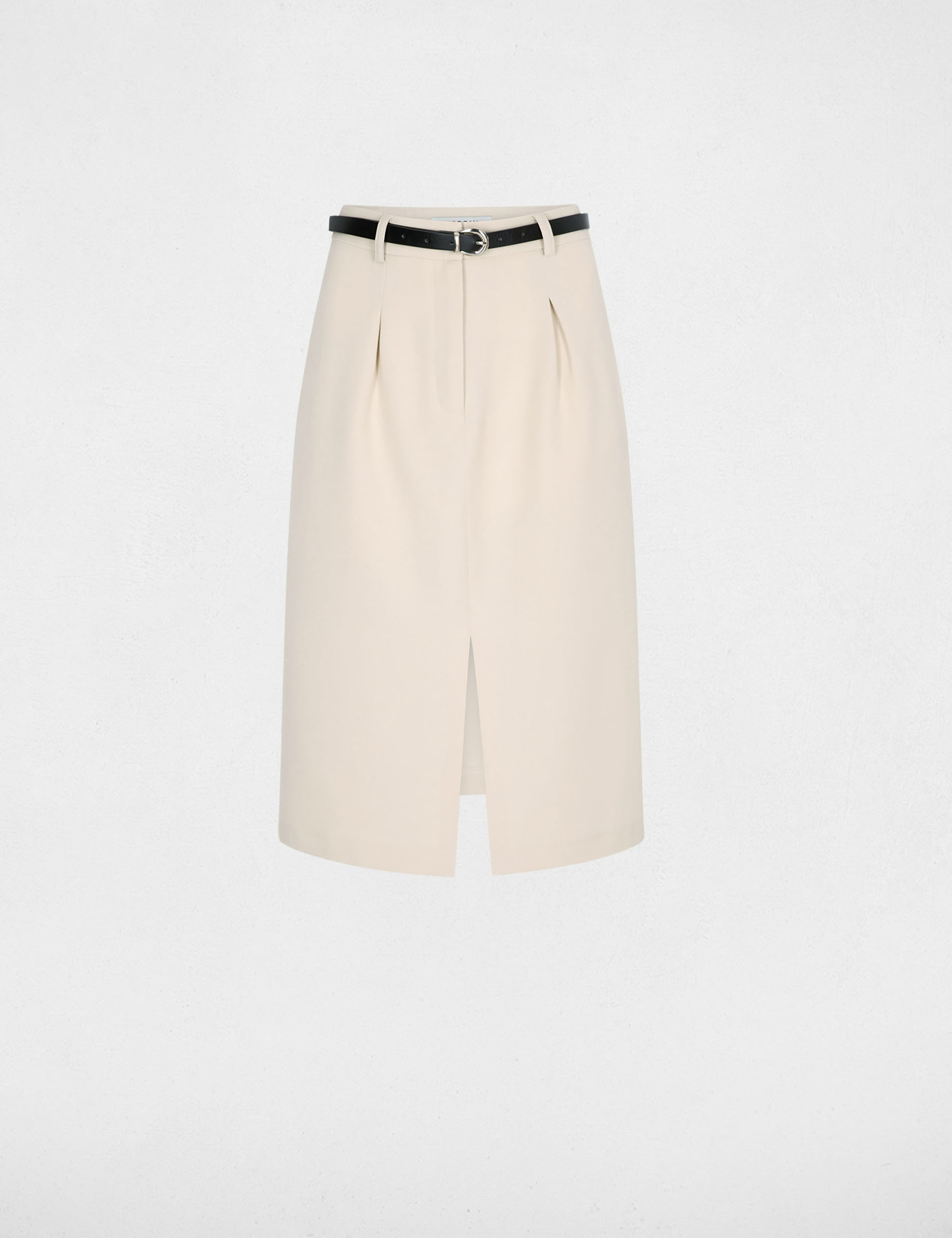 Falda l&aacute;piz de cintura alta beige mujer