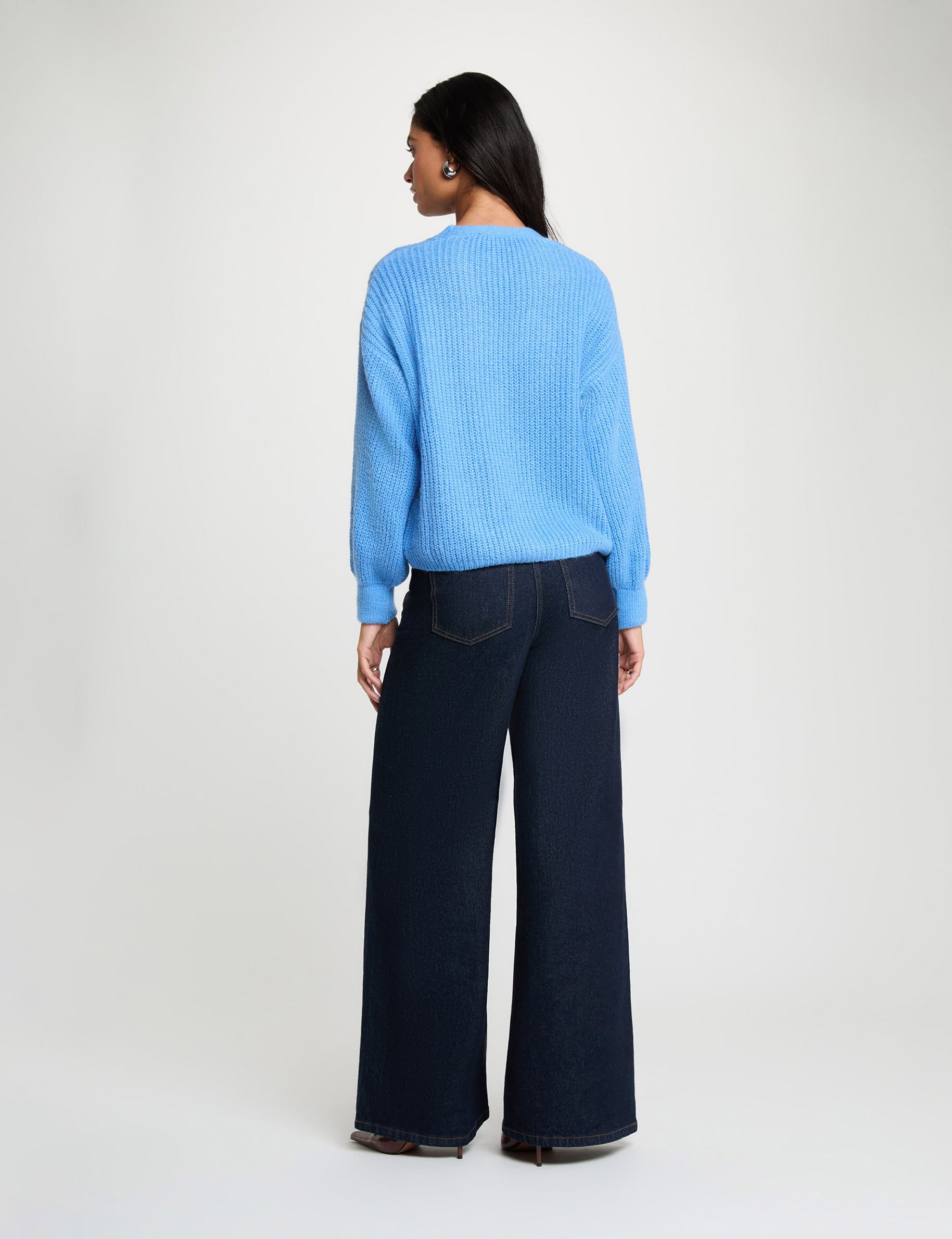 C&aacute;rdigan de cuello en V azul mujer