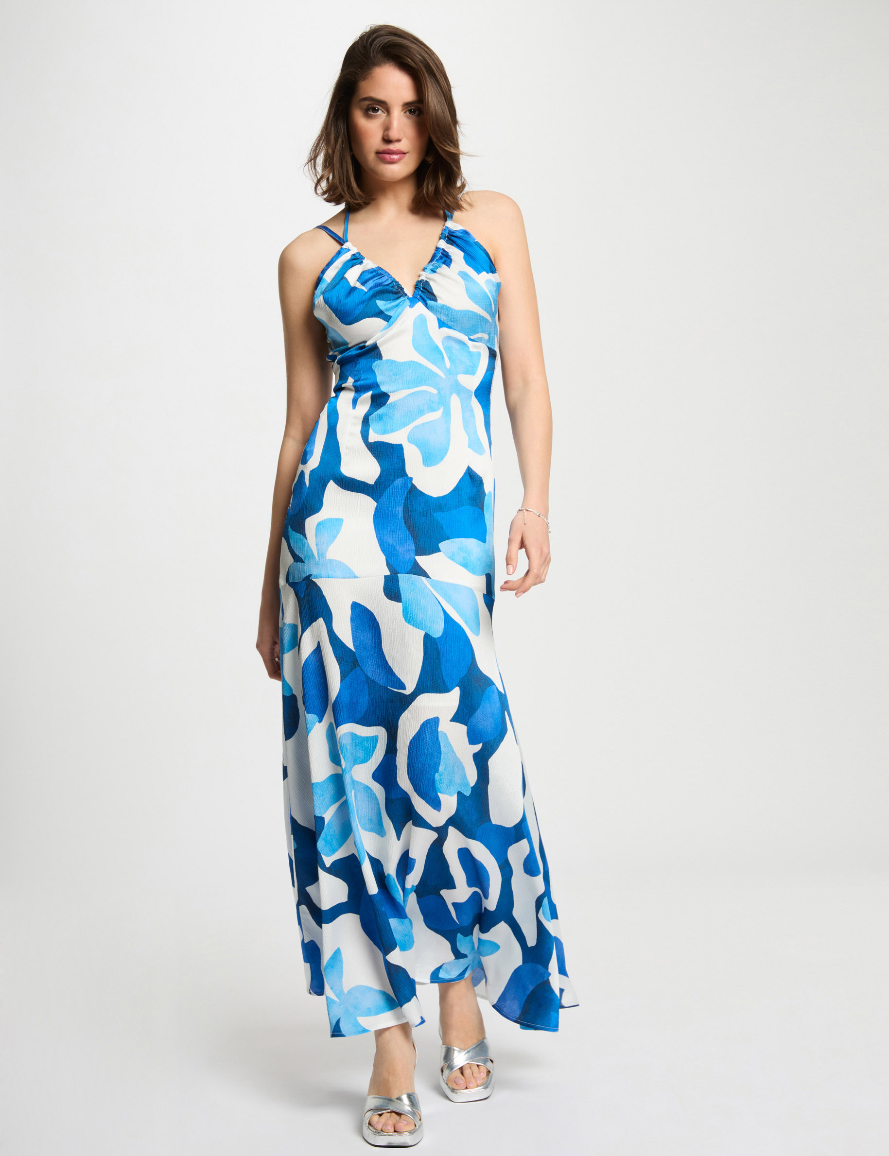 vestido largo recto estampado multicolor mujer Vestido largo recto estampado multicolor mujer