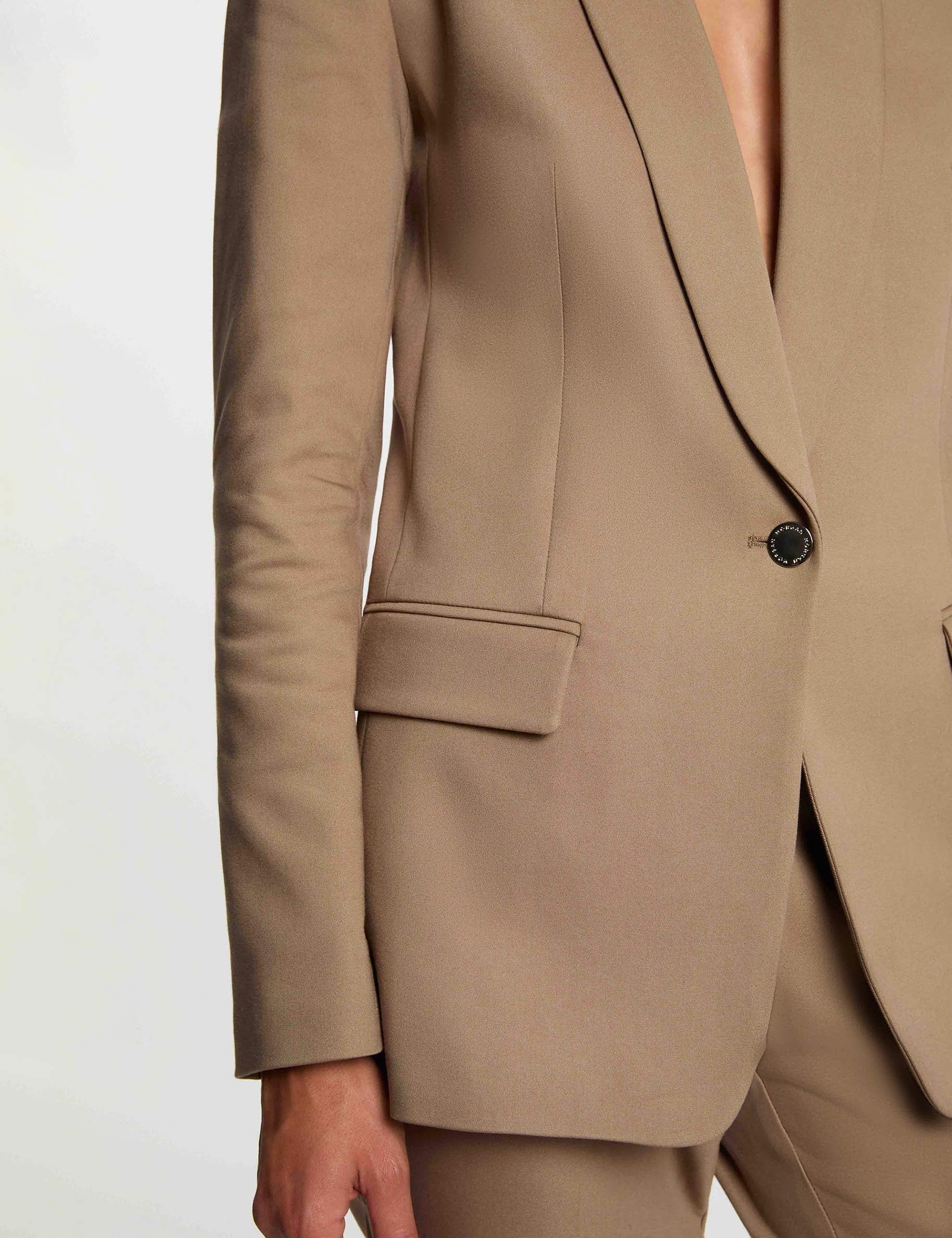 Chaqueta corta cuello chal topo mujer