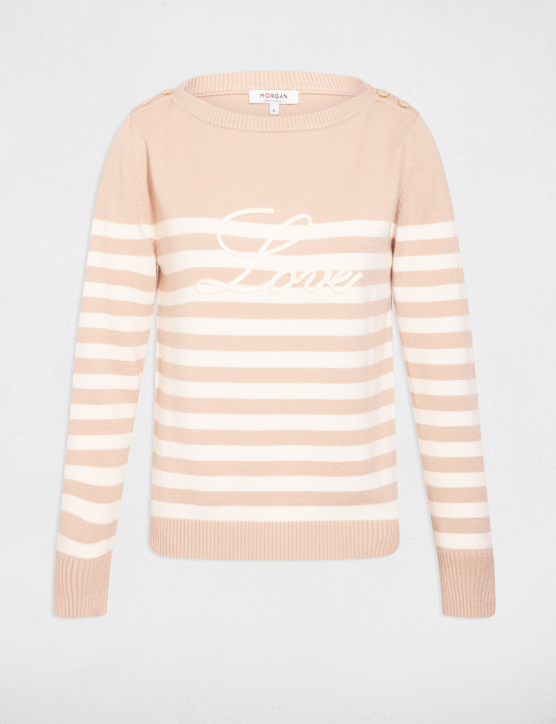 Jersey bordado a rayas marron clair mujer