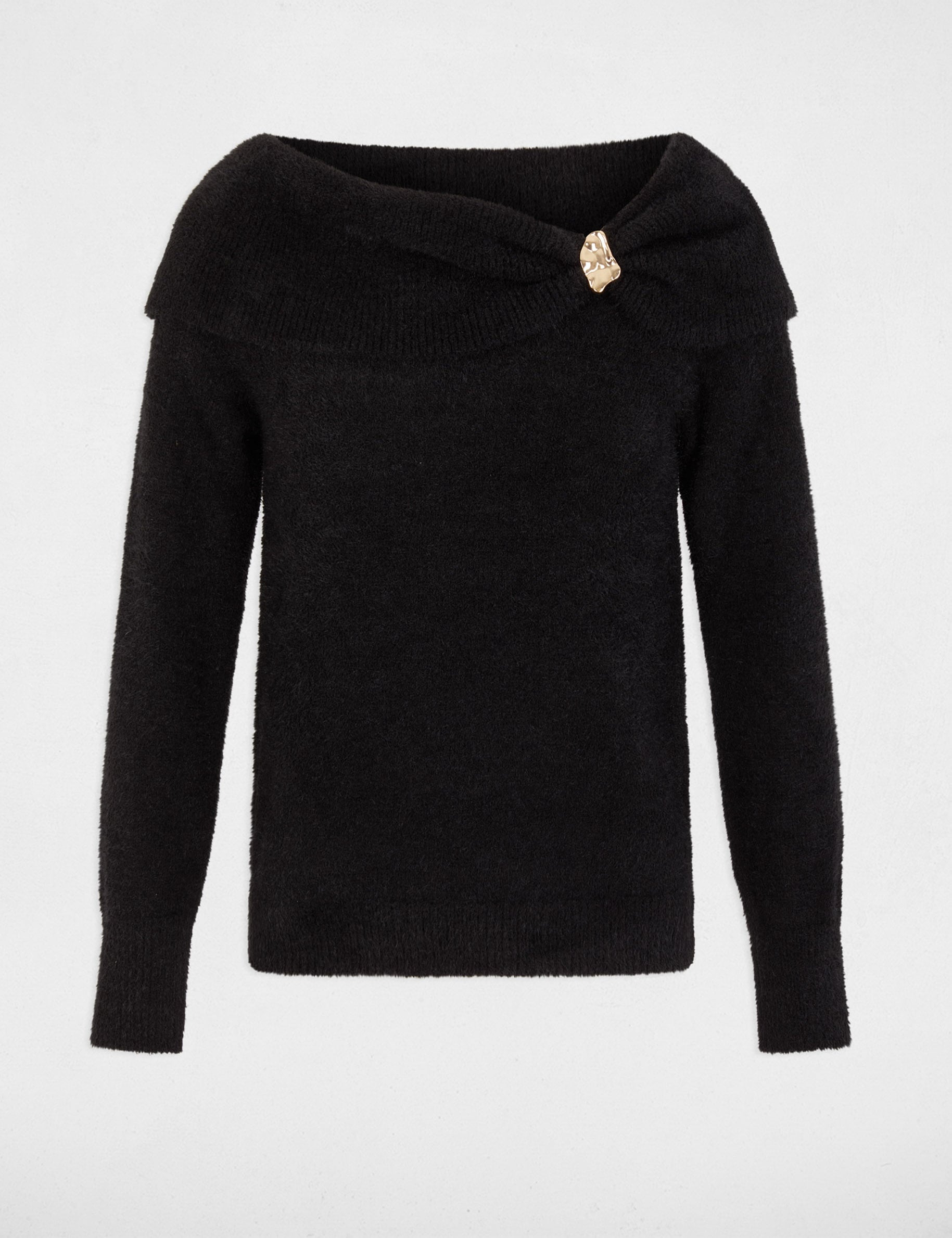 Jersey con cuello bardot negro mujer