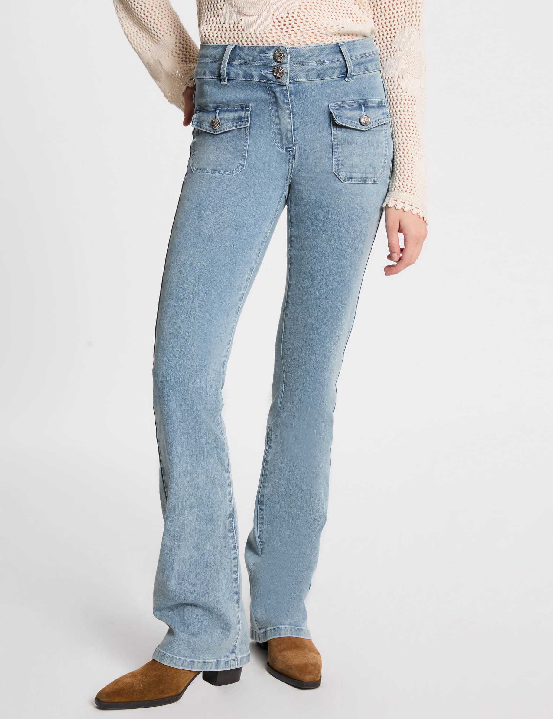 vaquero boot cut talle alto denim descolorido mujer Vaquero boot-cut talle alto denim descolorido mujer