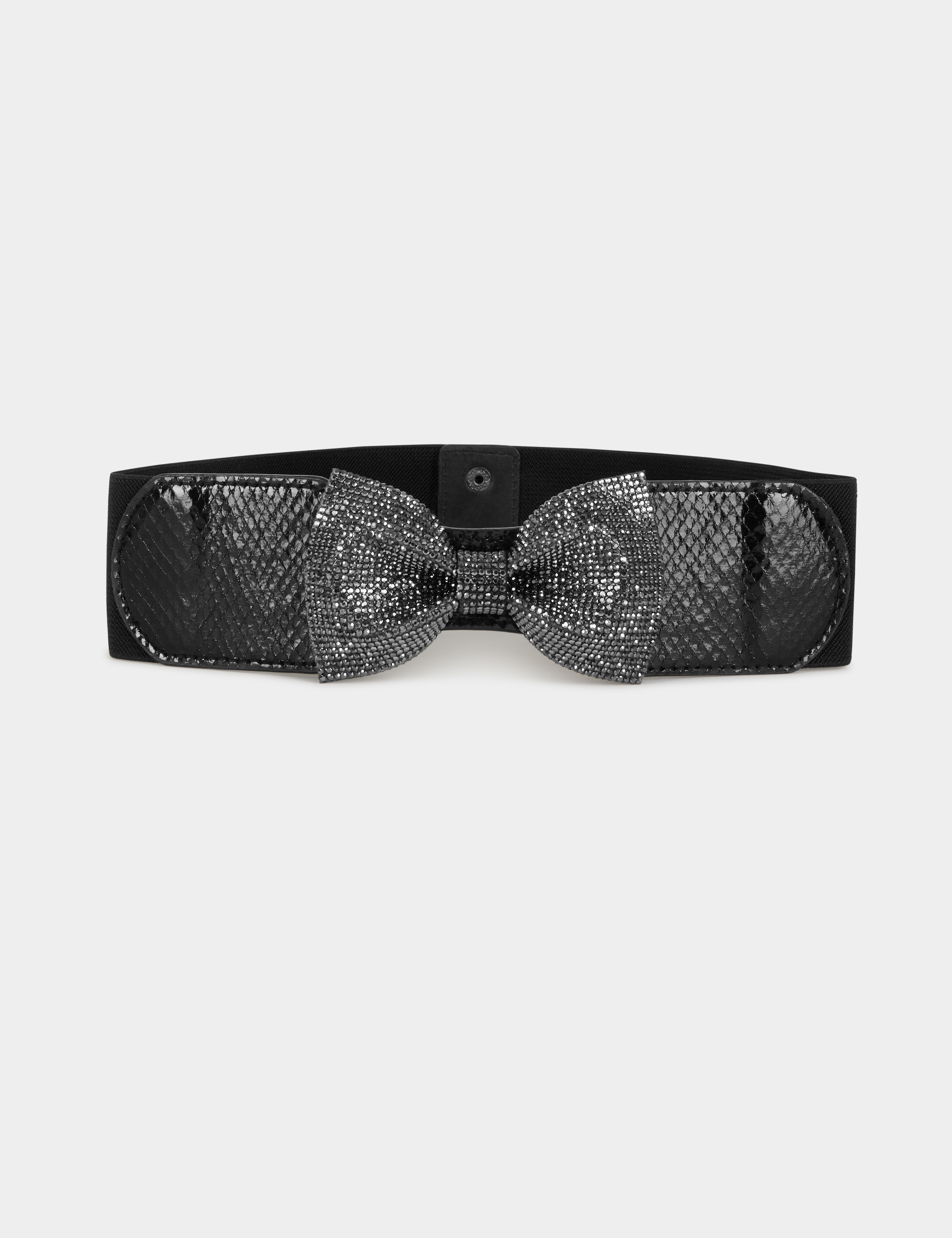 Cinturón elástico con nudo strass negro mujer