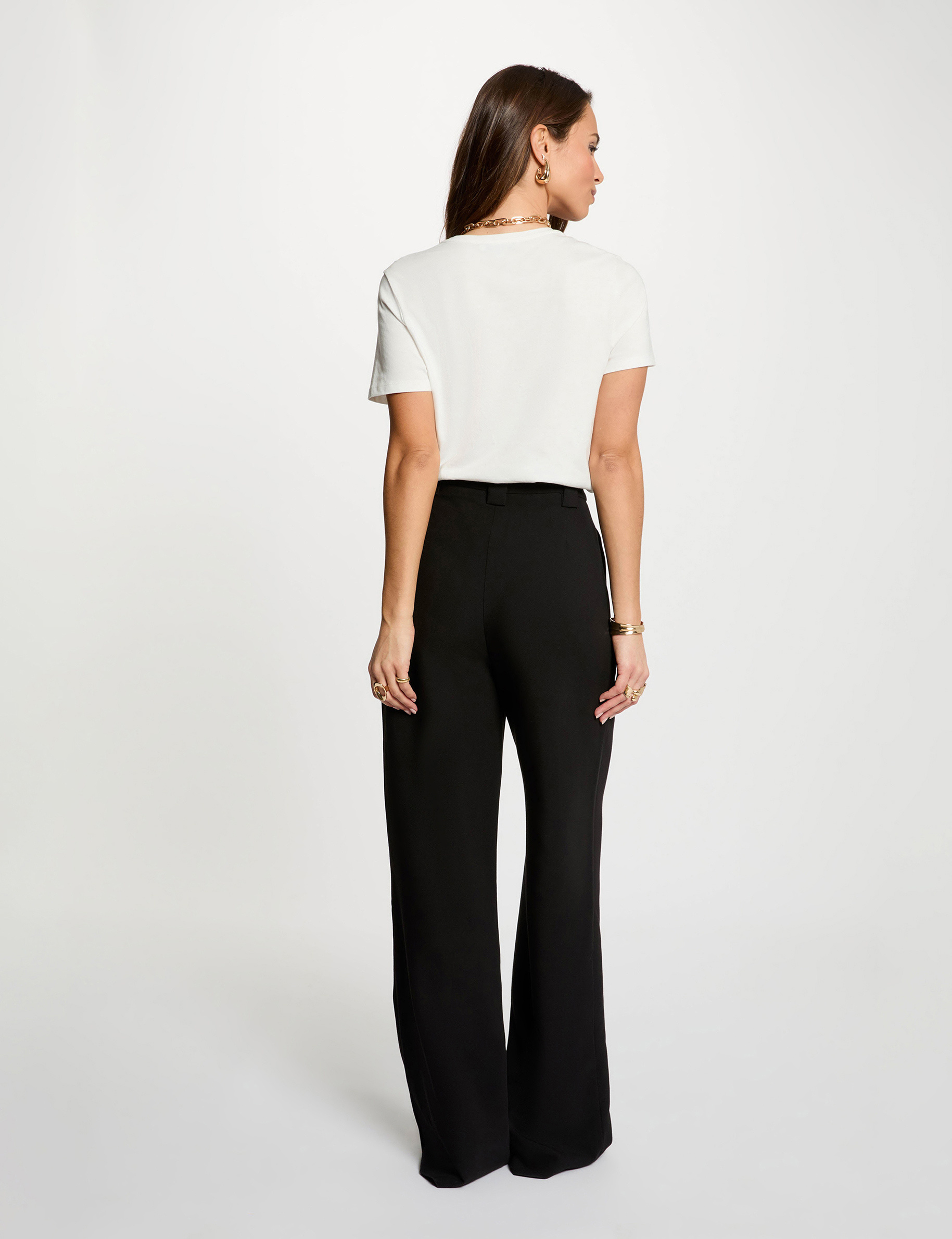 Pantal&oacute;n ancho de tiro alto negro mujer
