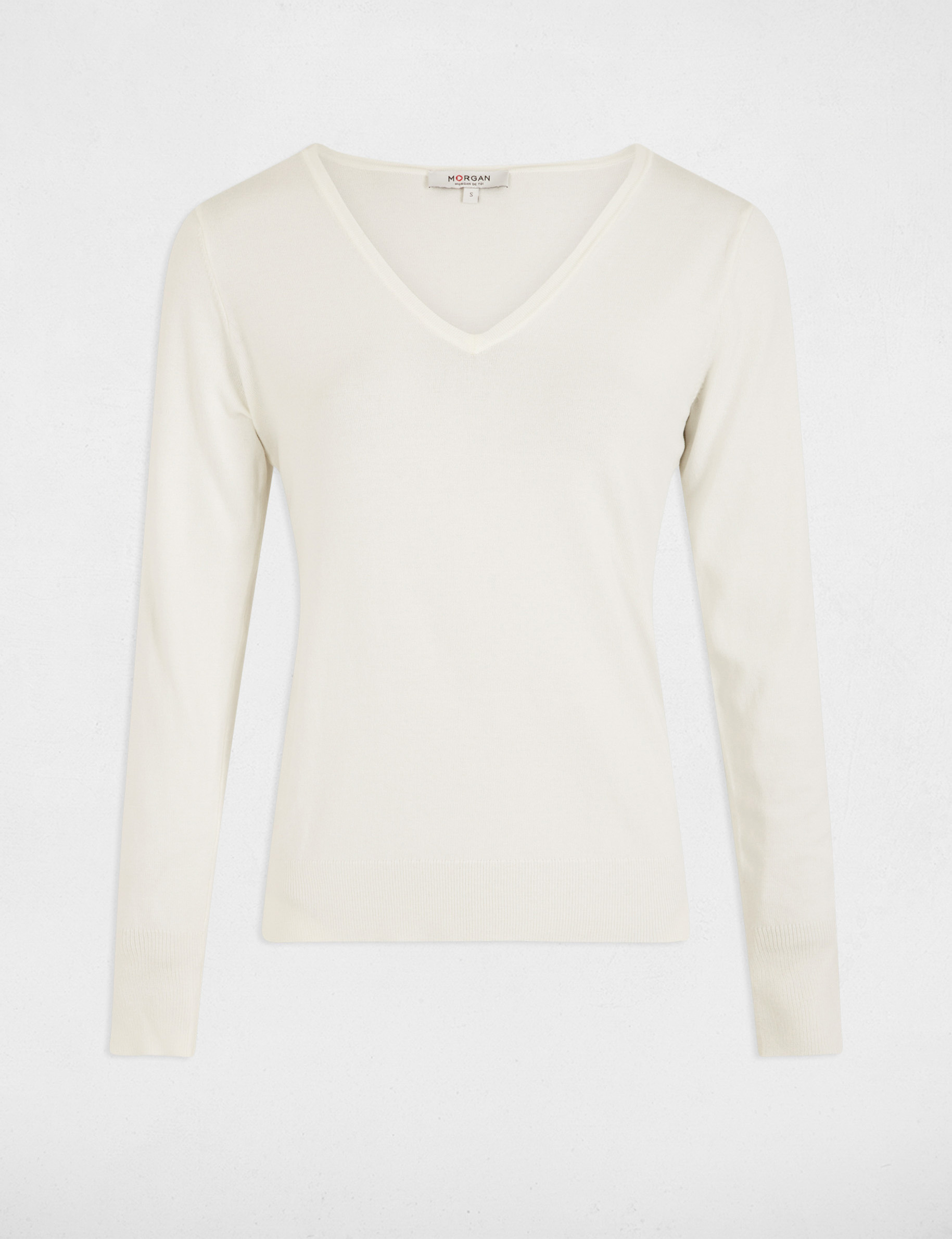 jersey escote en v blanco mujer Jersey escote en V blanco mujer