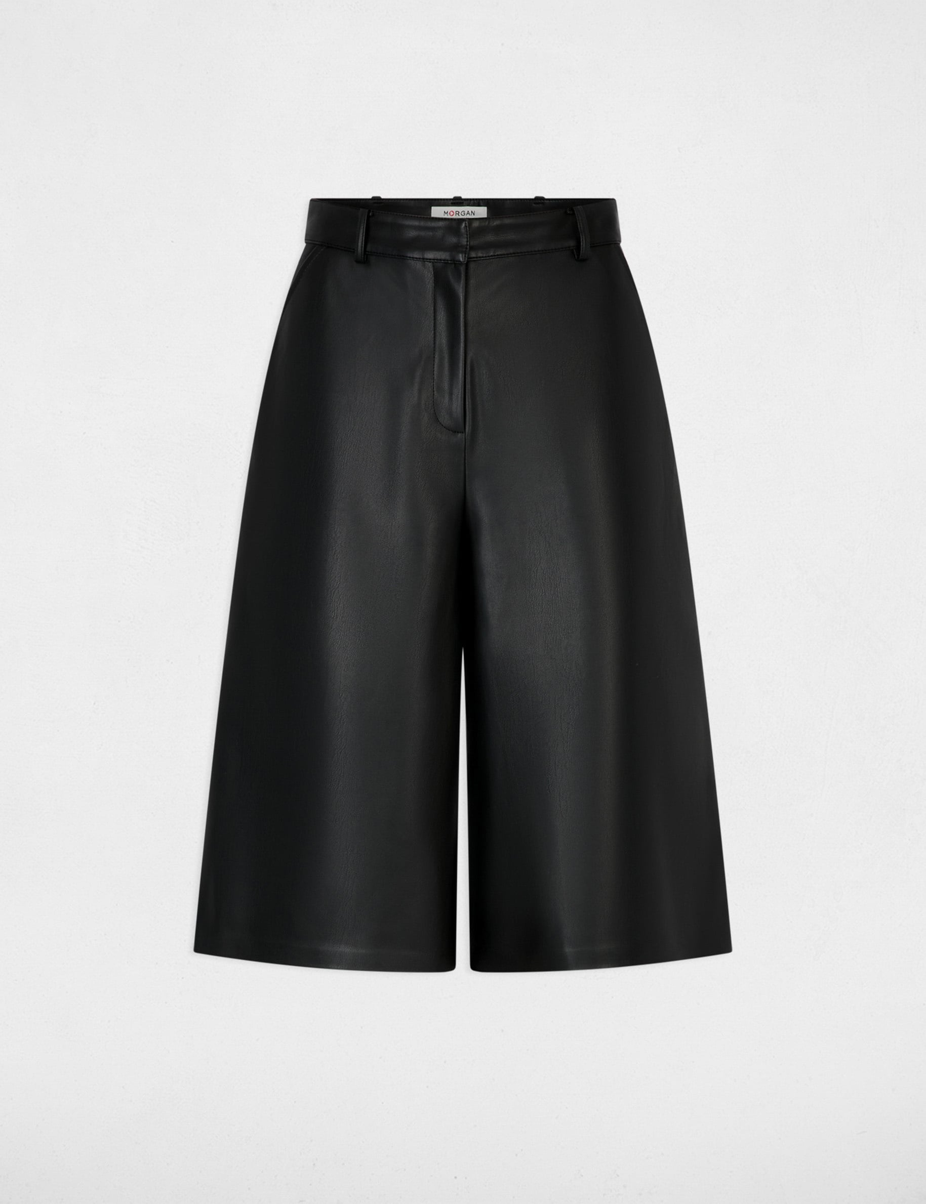 Bermuda ancho de cintura alta negro mujer