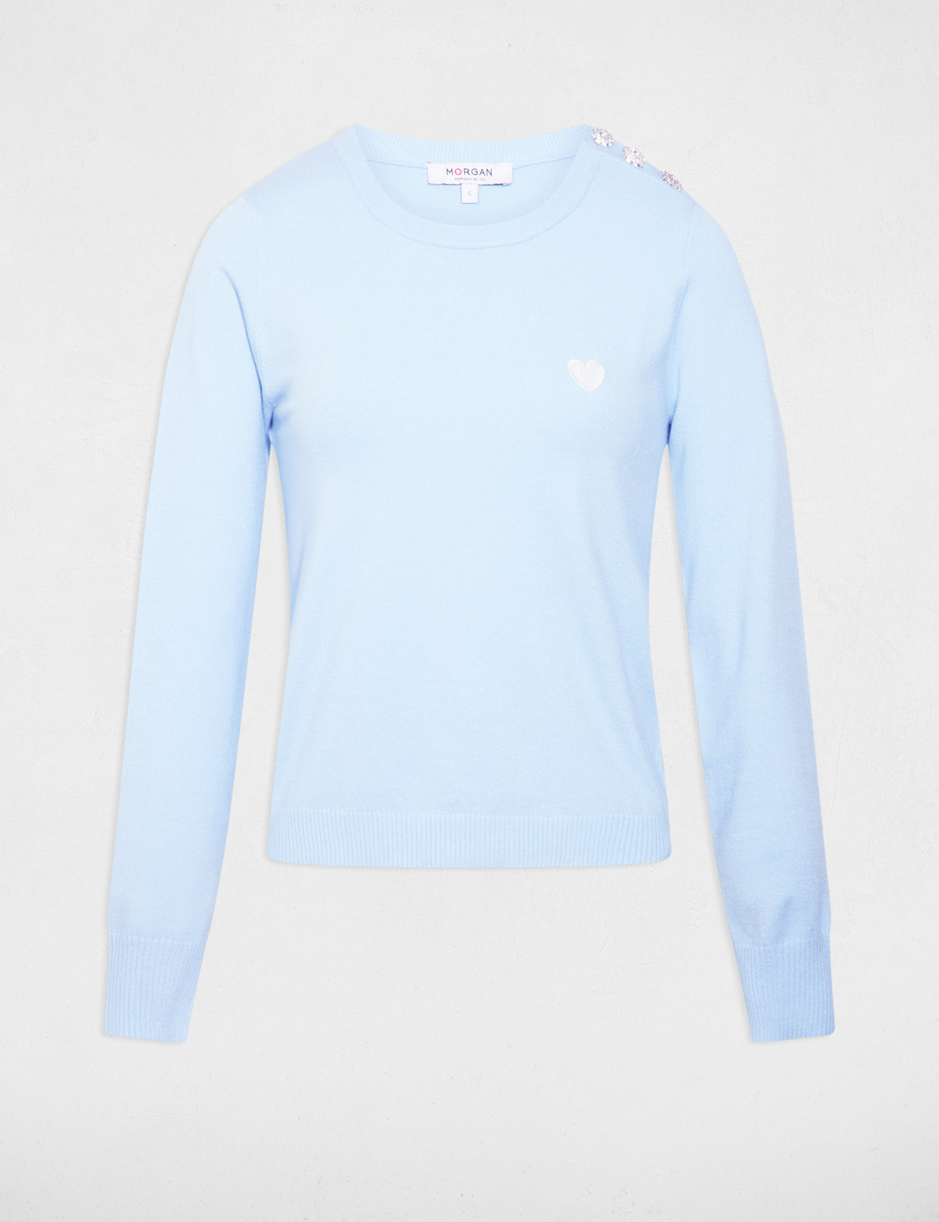 Jersey cuello redondo botones azul cielo mujer