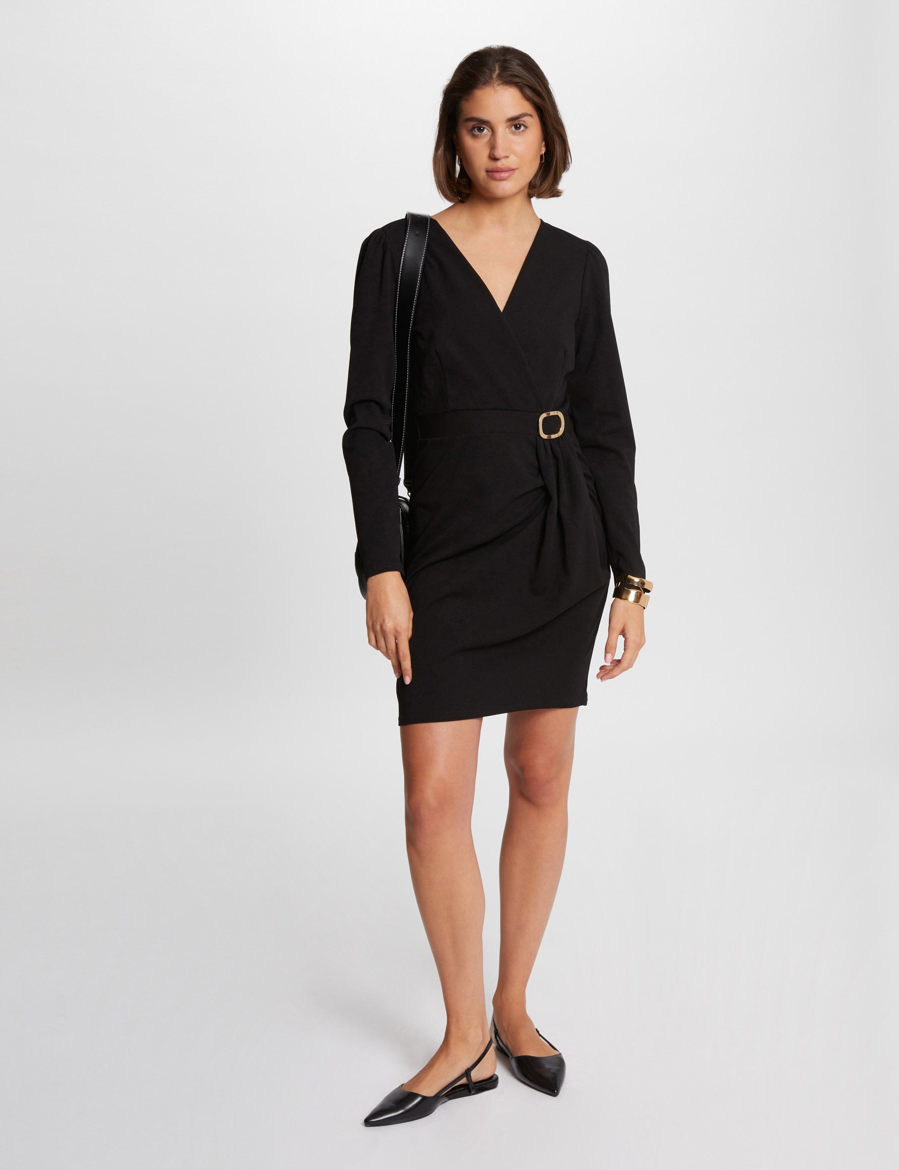 Vestido ajustado drapeado negro mujer