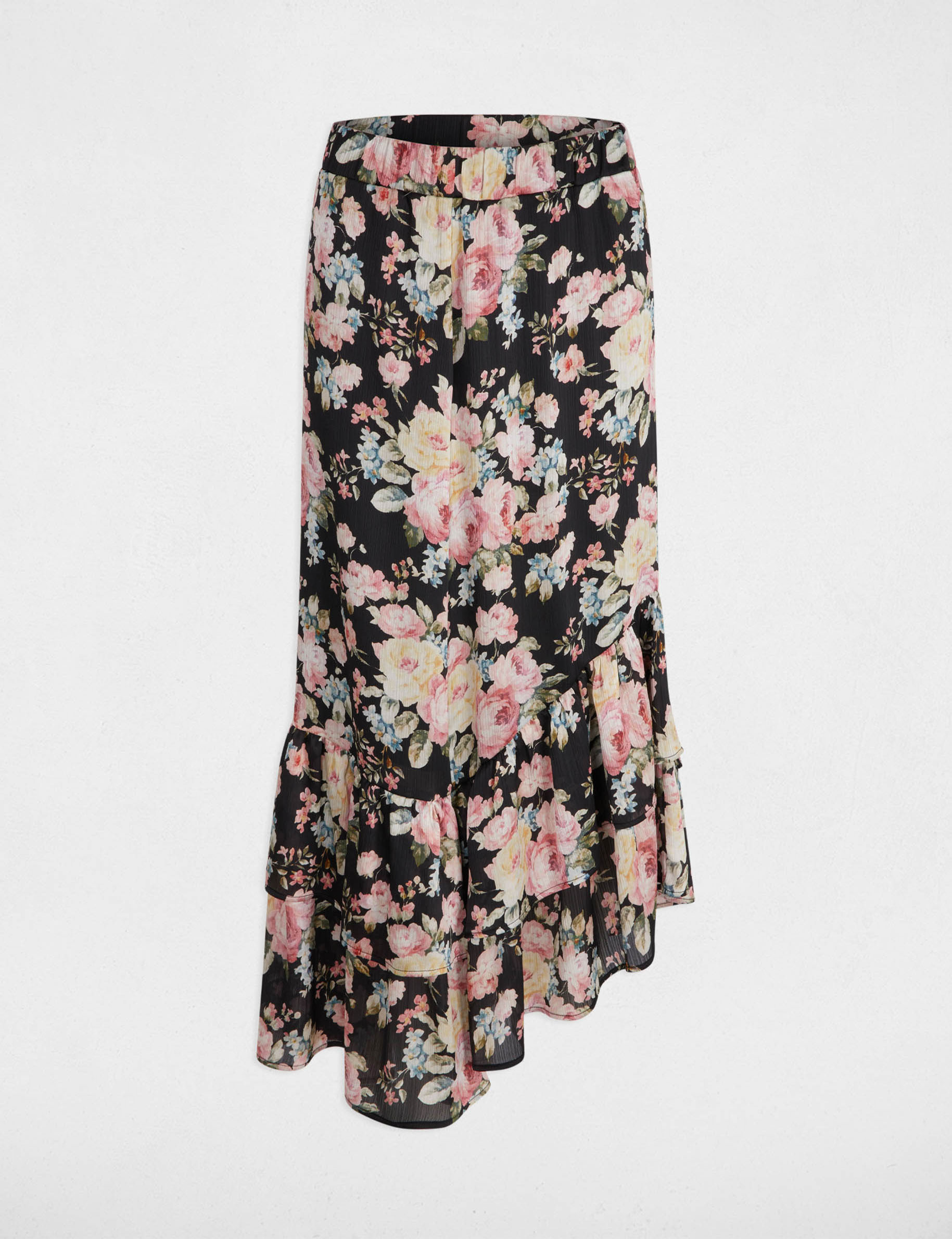 falda midi estampada volantes multicolor mujer Falda midi estampada volantes multicolor mujer