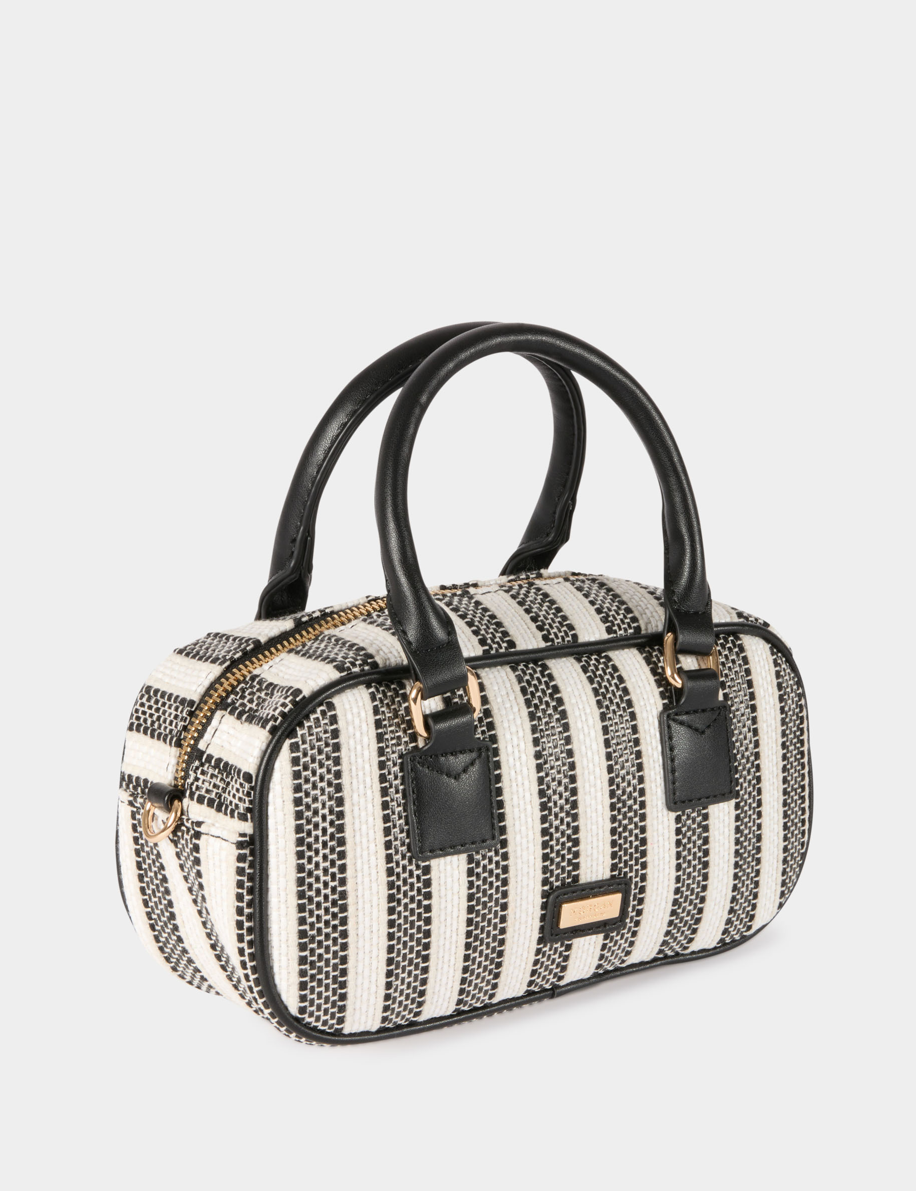 Bolso tejido a rayas marfil mujer