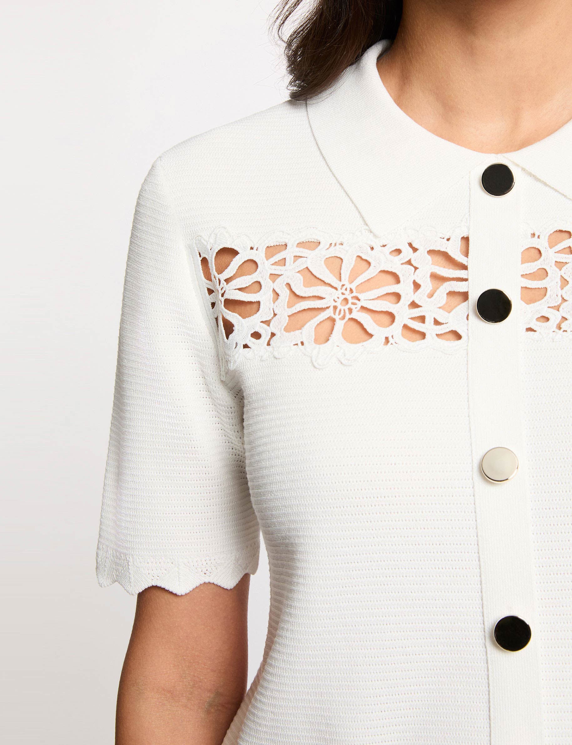 Jersey calado bordado blanco mujer