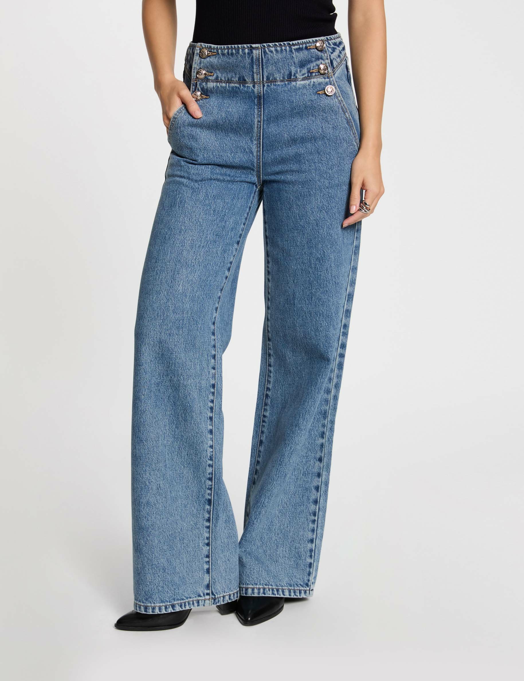 vaquero boot cut talle alto denim doble stone mujer Vaquero boot-cut talle alto denim doble stone mujer