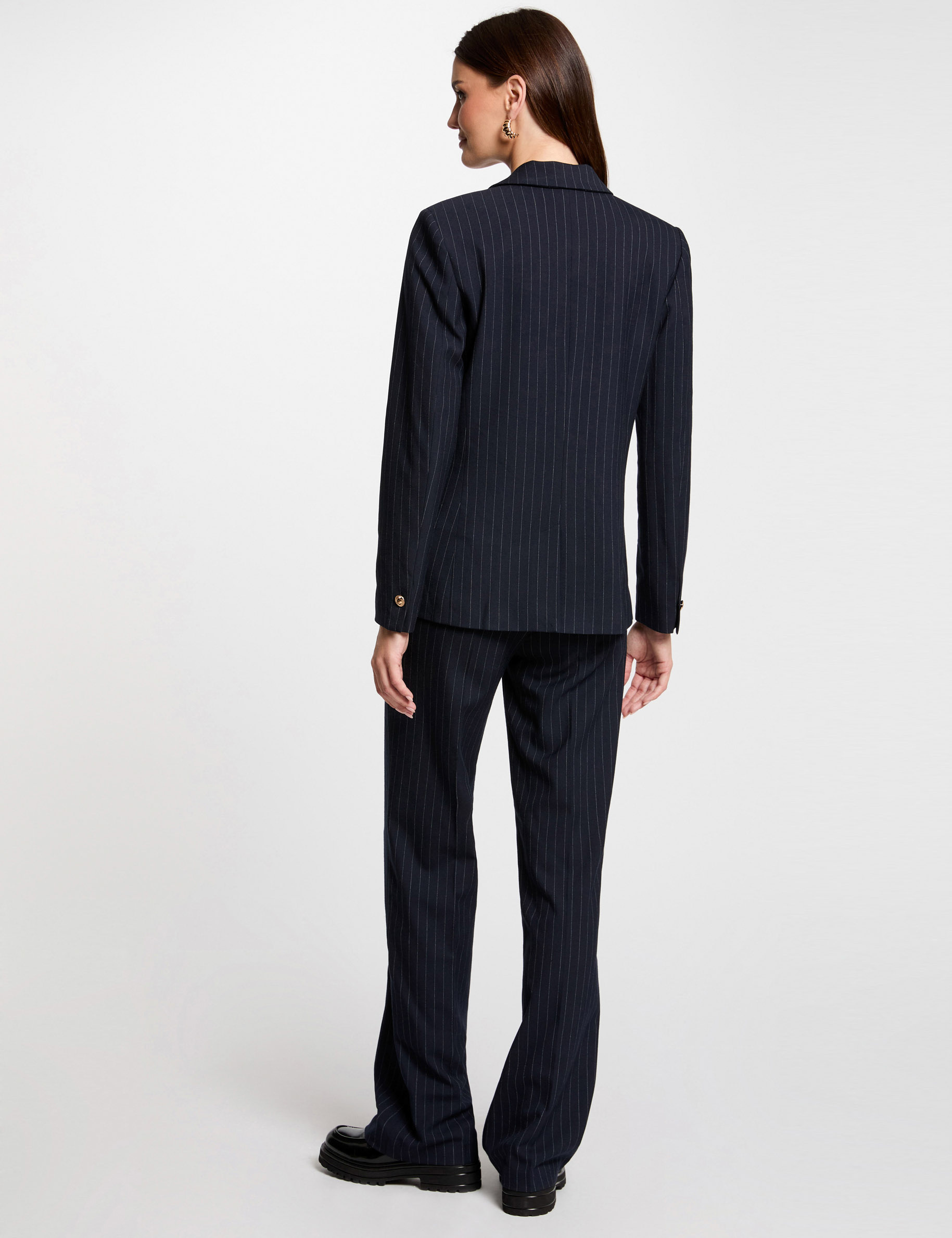 pantalon flare con rayas azul marino mujer Pantalón flare con rayas azul marino mujer