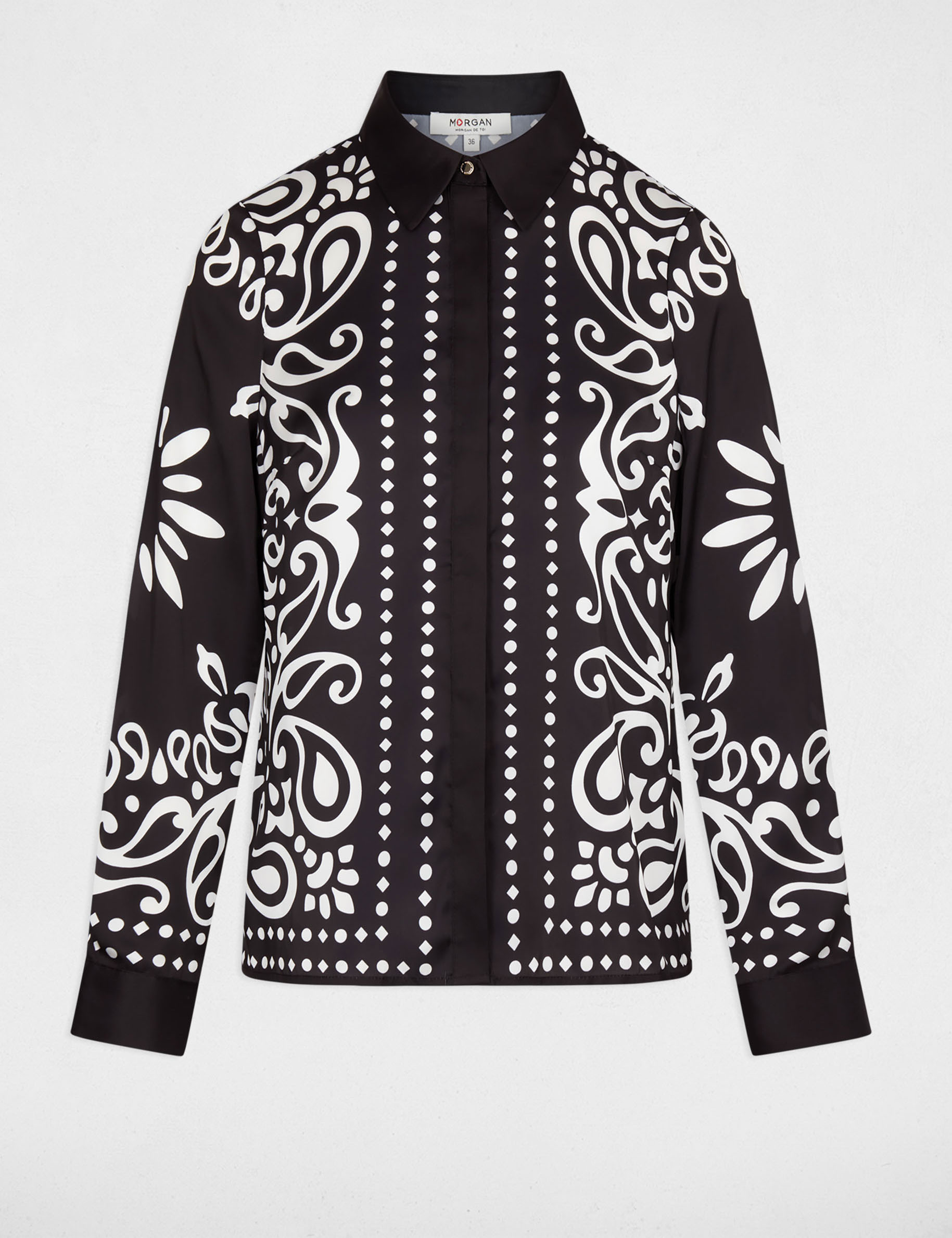 Camisa fluida estampada negro mujer