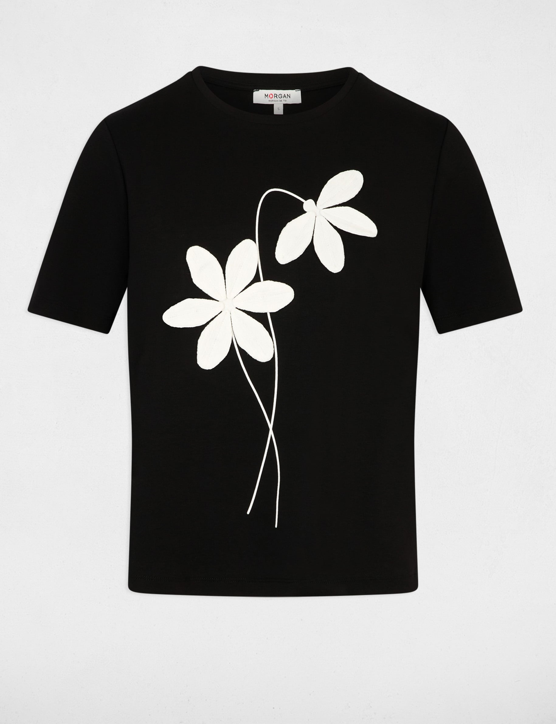 Camiseta recta cuello redondo negro mujer
