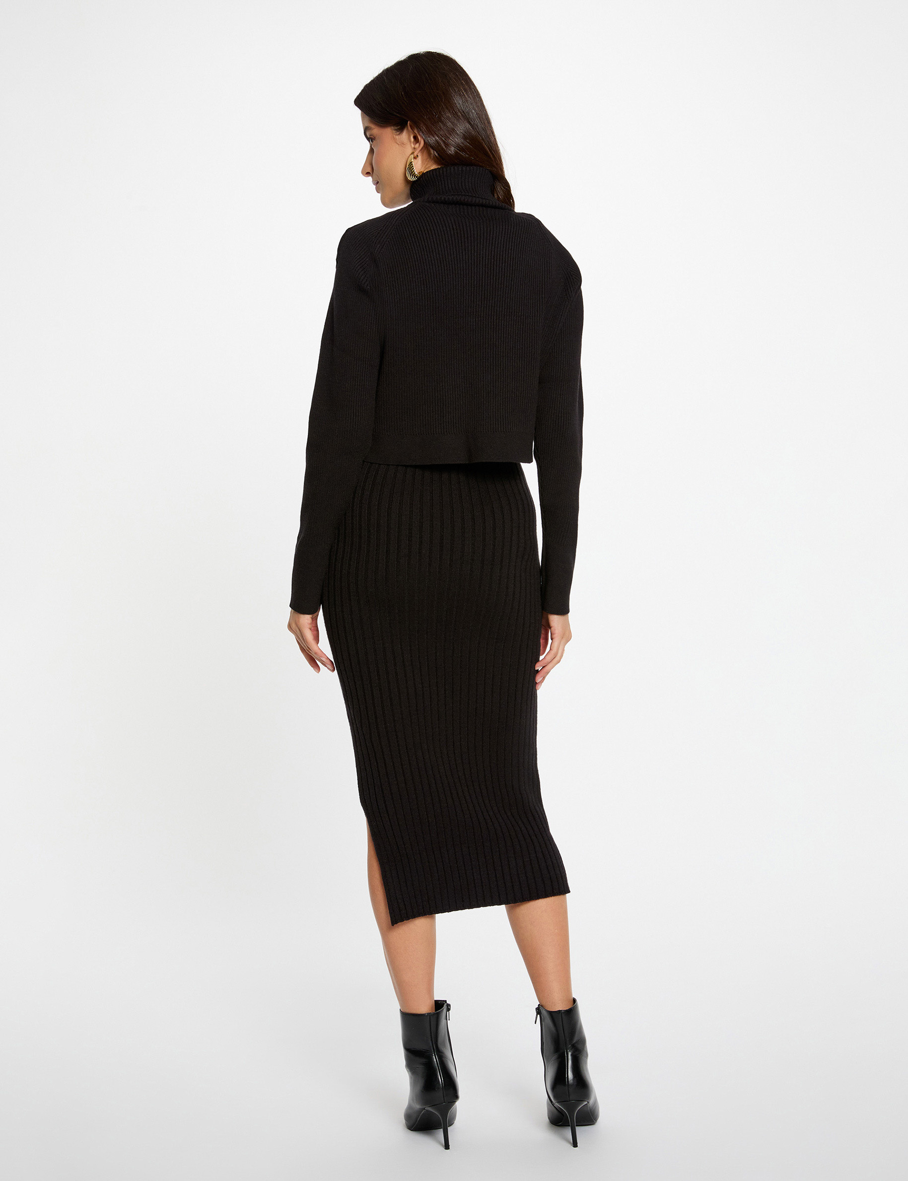 Vestido de punto con cuello alto negro mujer