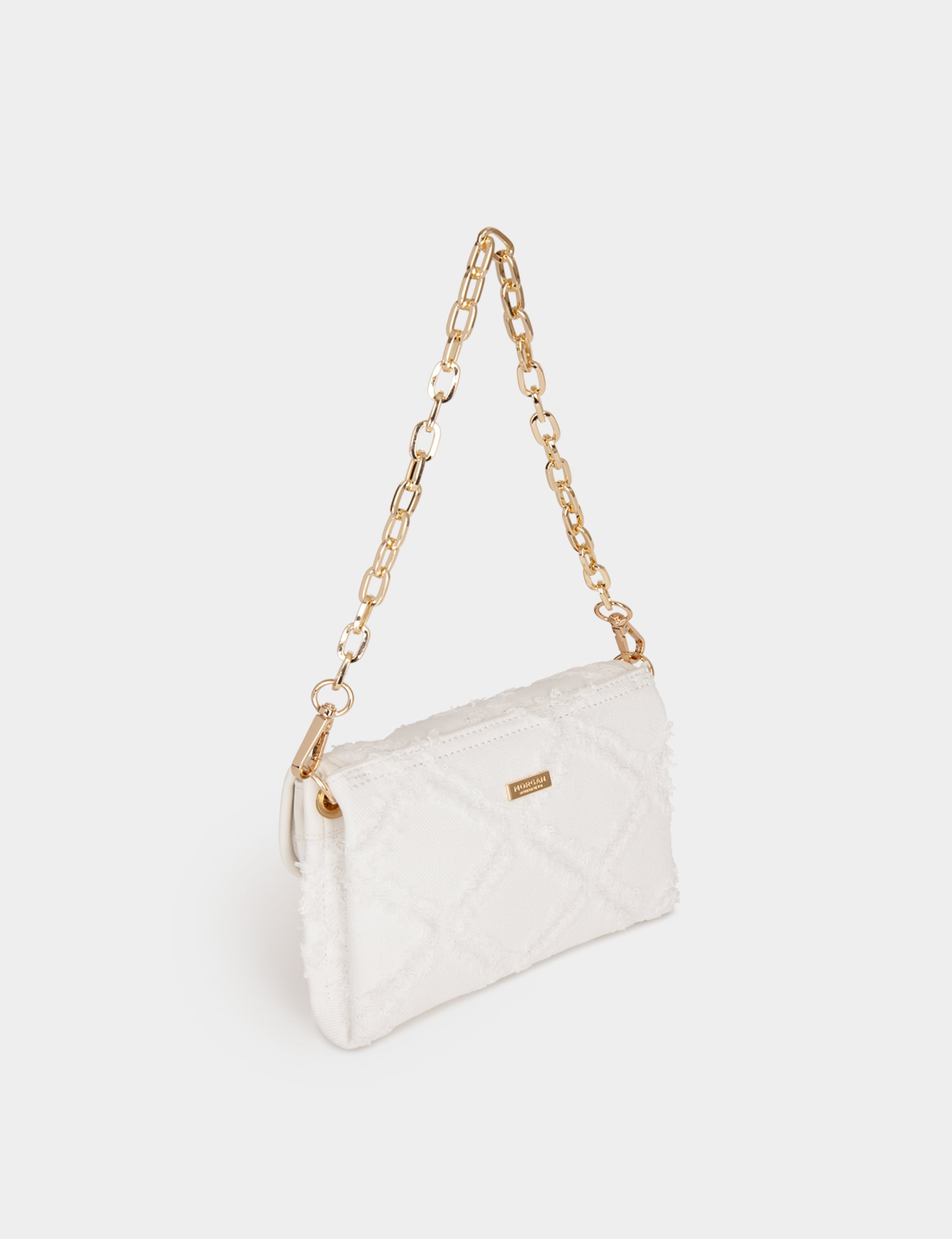 Bolso cartera de mano flecos marfil mujer
