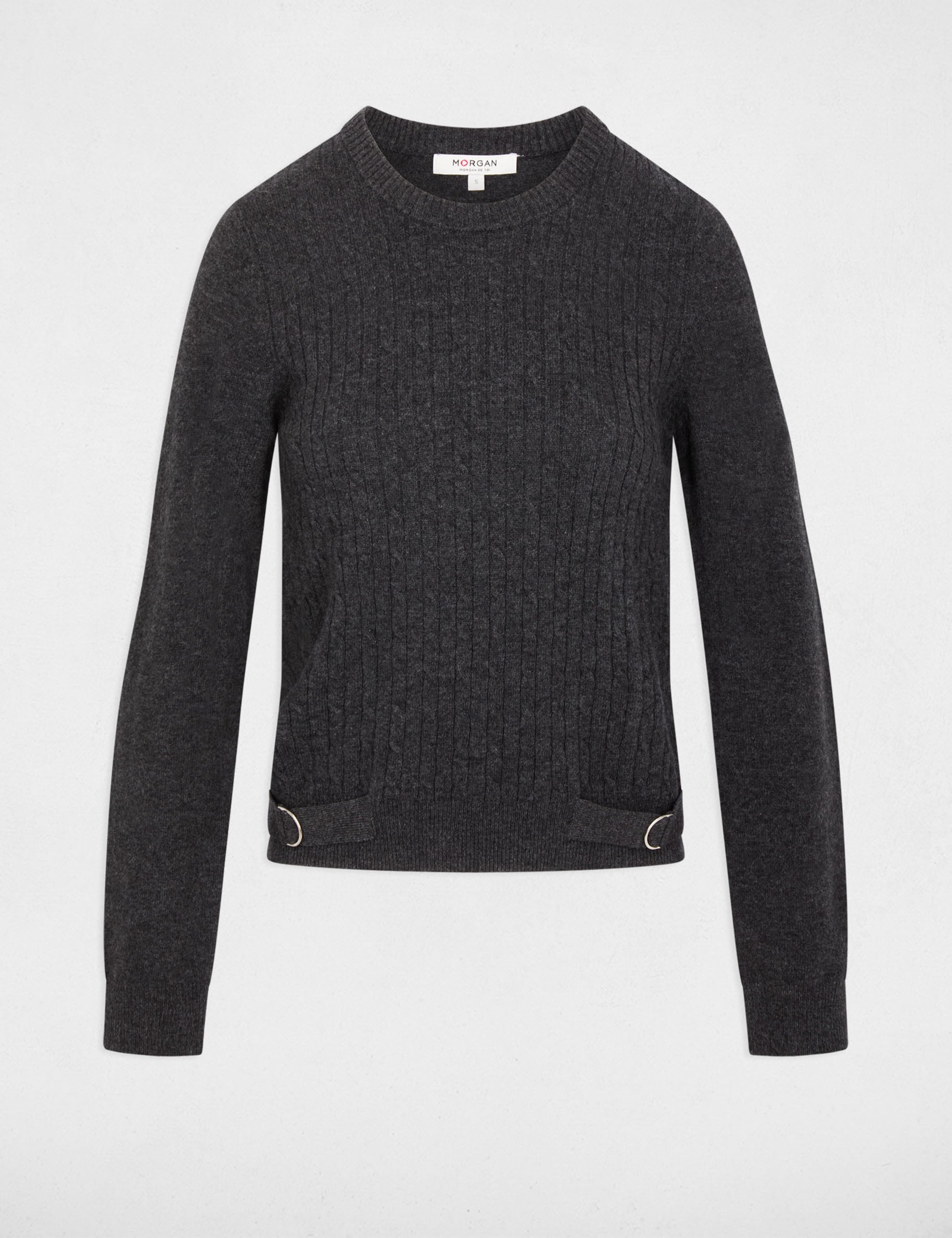 Jersey cuello redondo boucle gris oscuro mujer
