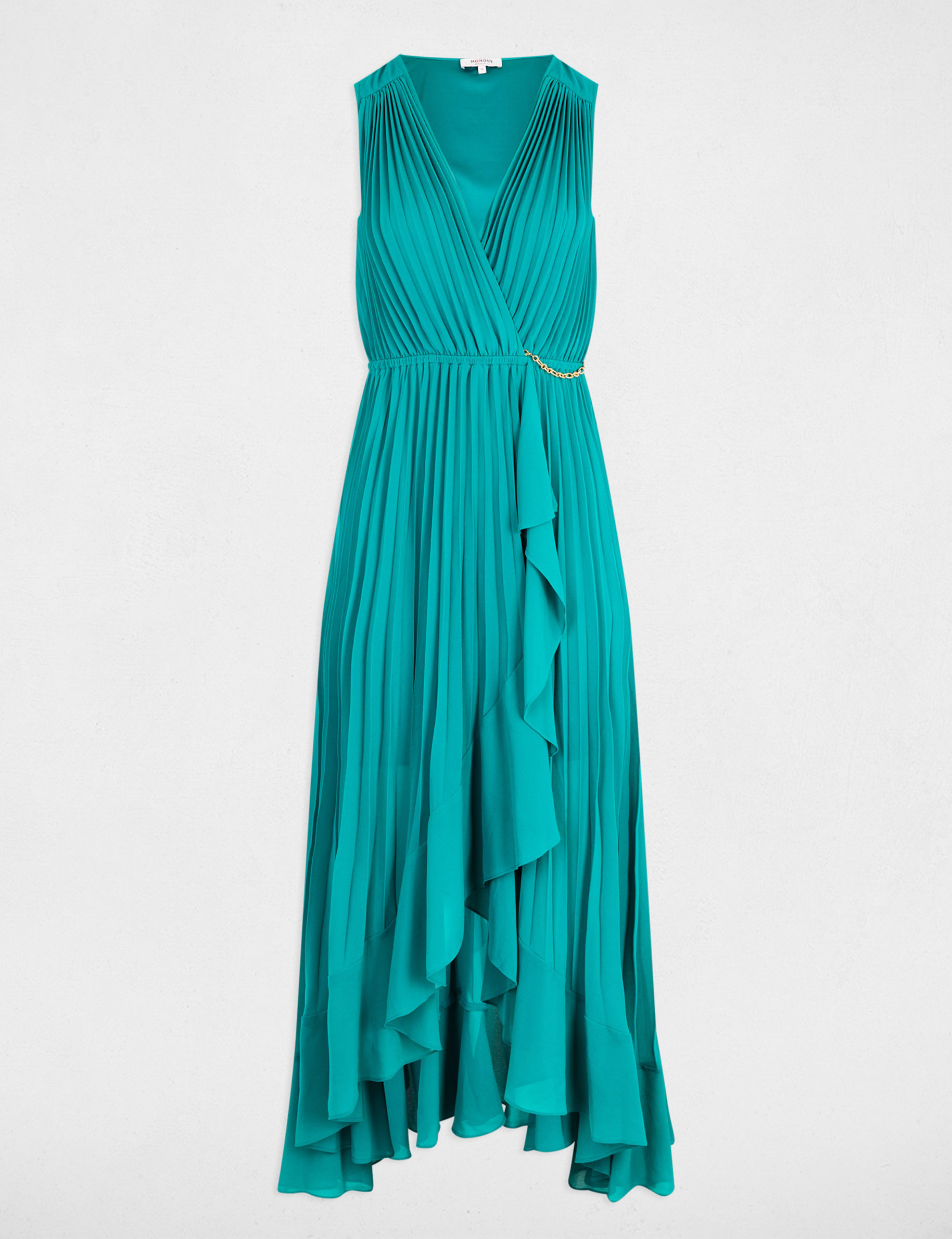 vestido largo holgado plisado azul turquesa mujer Vestido largo holgado plisado azul turquesa mujer