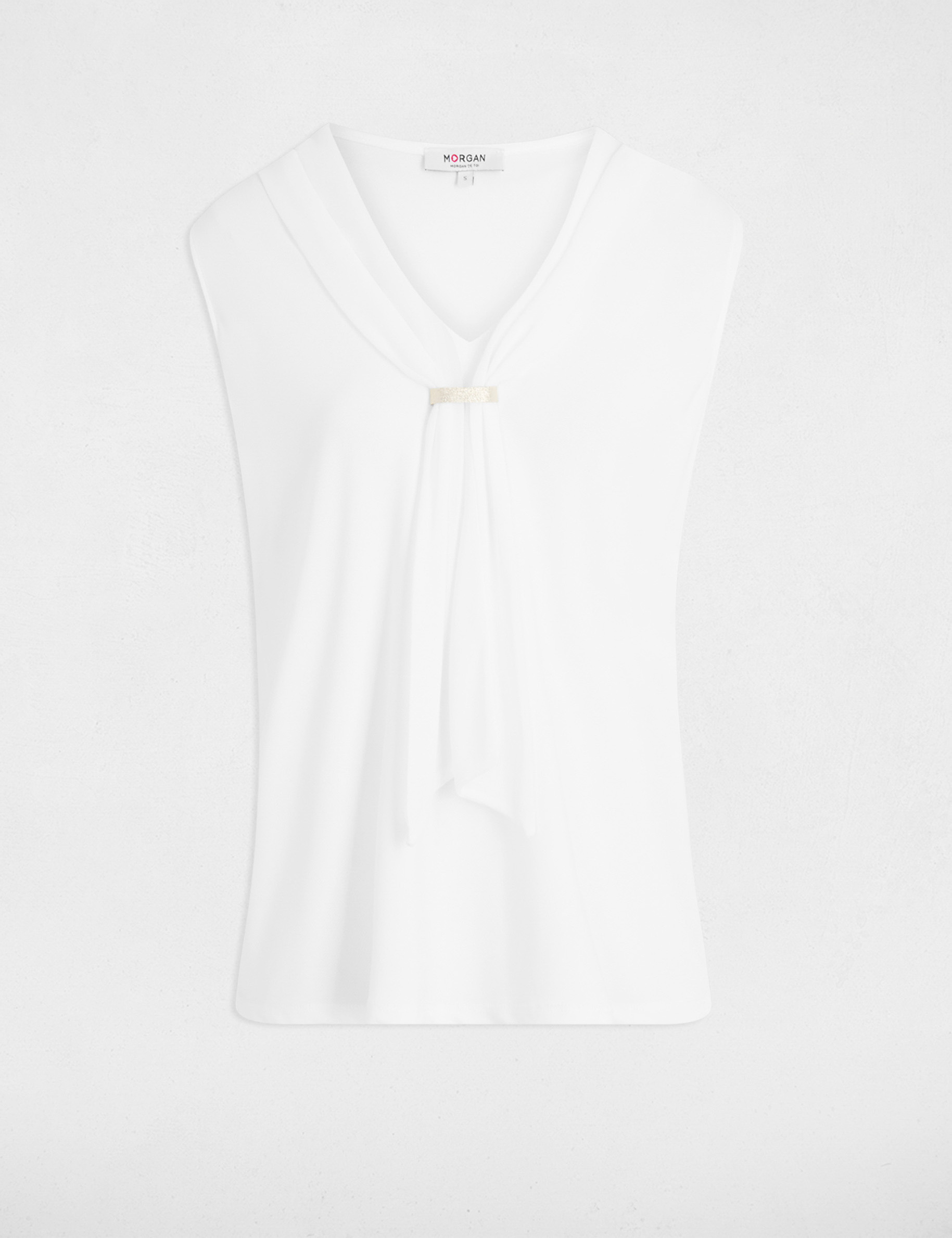Camiseta con cuello lazada blanco mujer