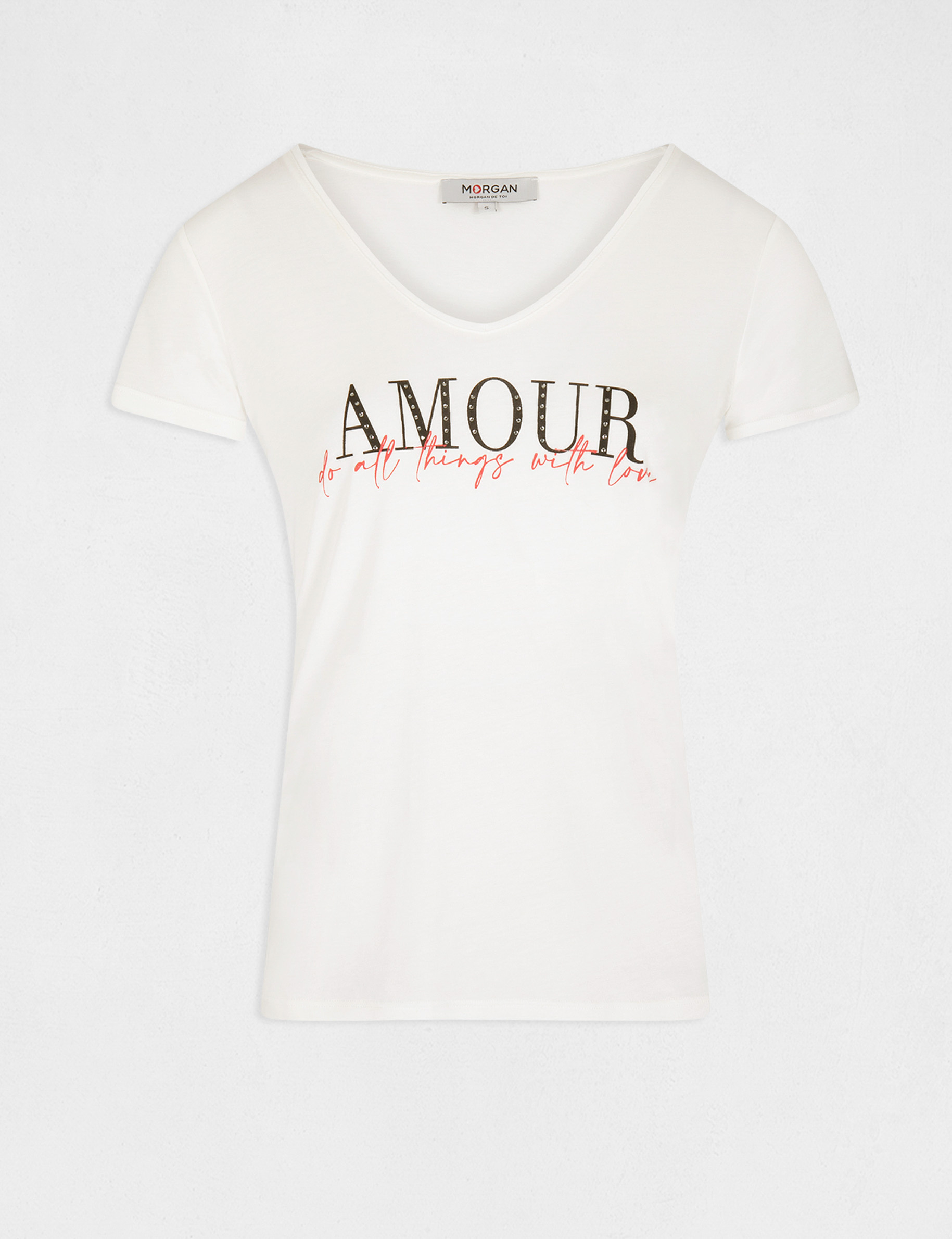 Camiseta de manga corta con mensaje crudo mujer Camiseta de manga corta con mensaje crudo mujer