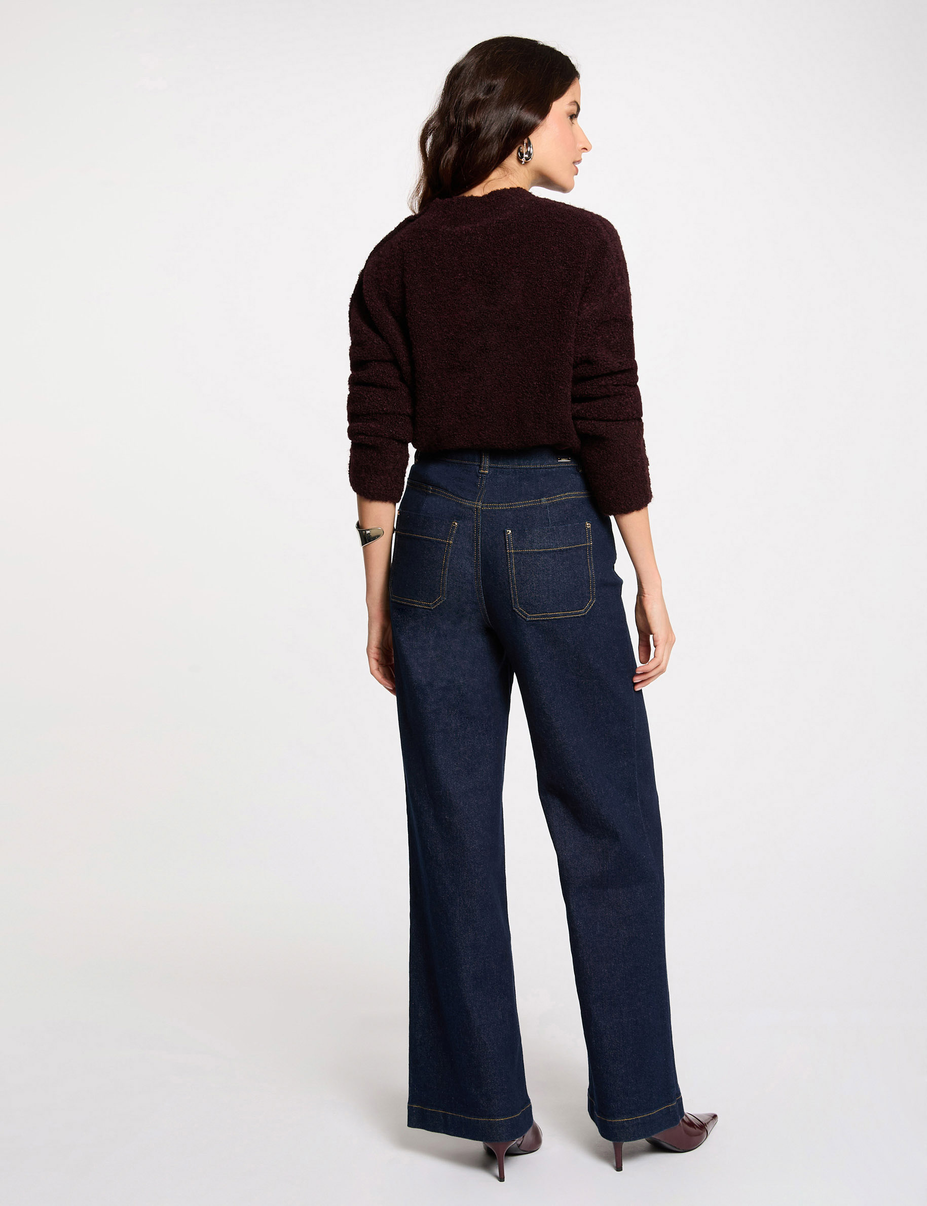 Jersey cuello alto y botones ciruela mujer