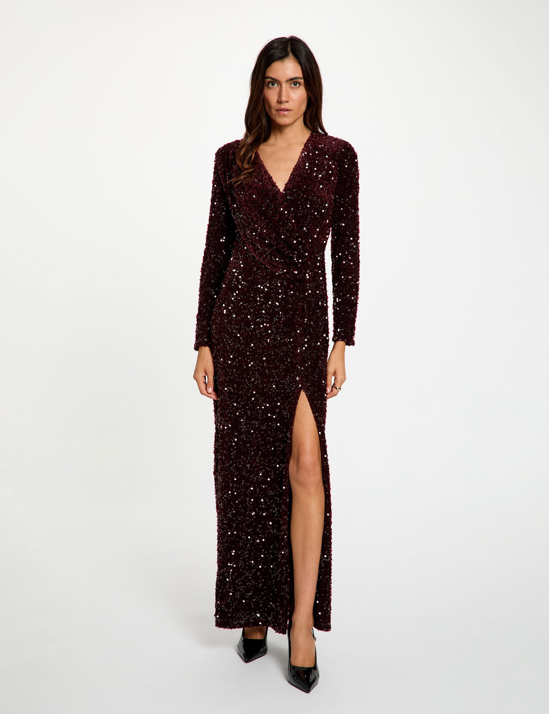 Vestido ajustado lentejuelas ciruela mujer