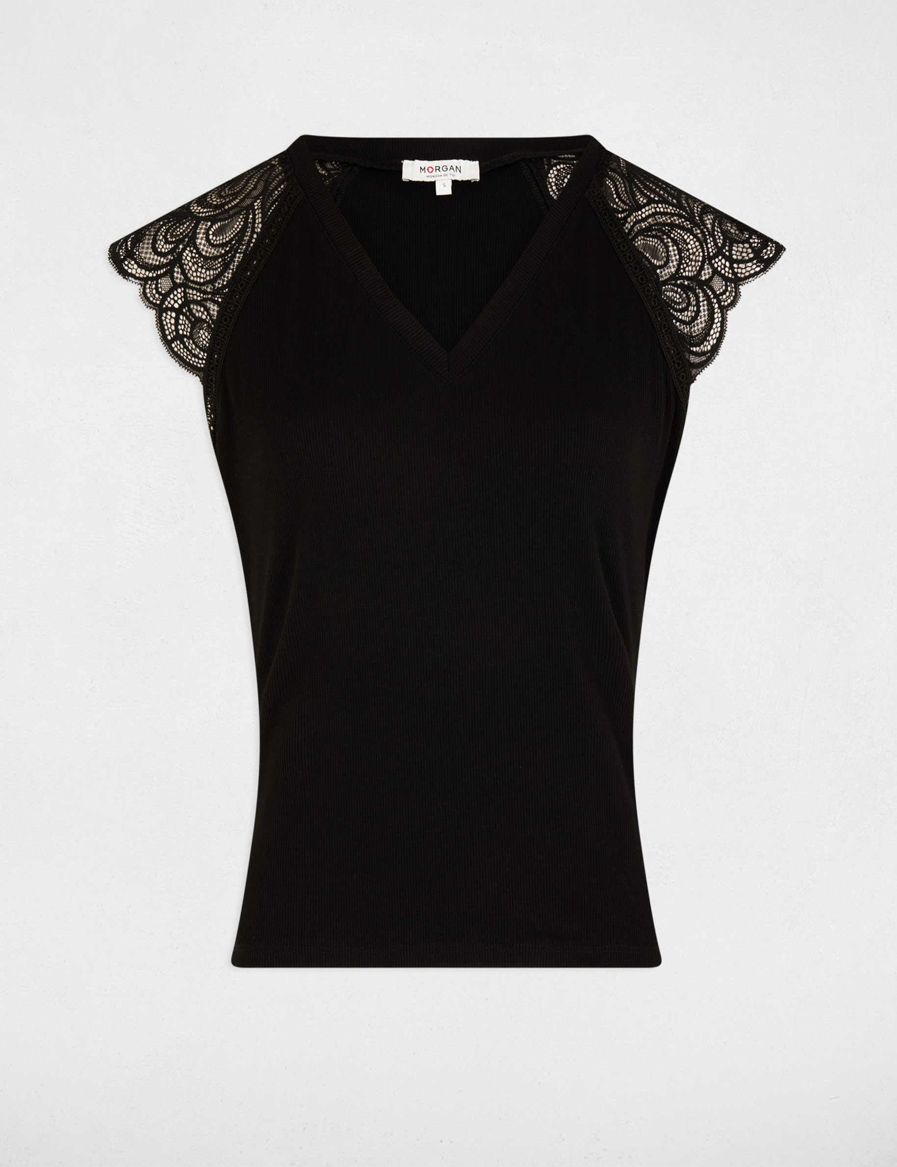 Camiseta de manga corta negro mujer