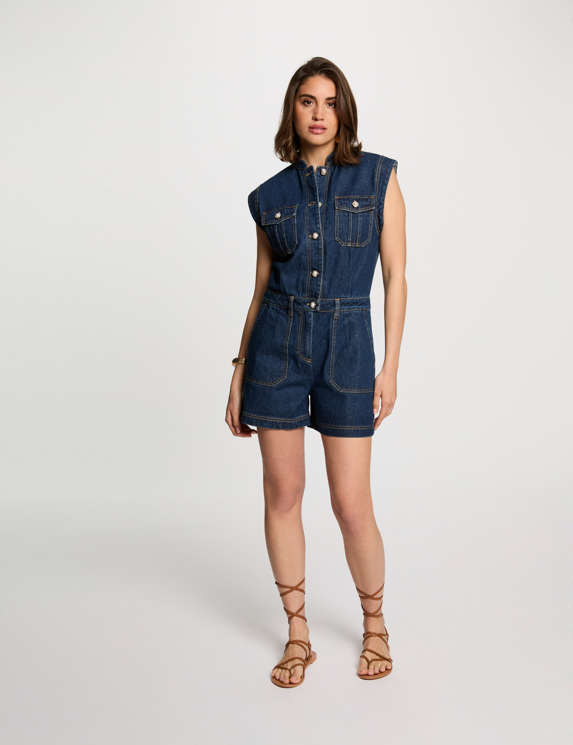 Mono corto vaquero denim crudo mujer