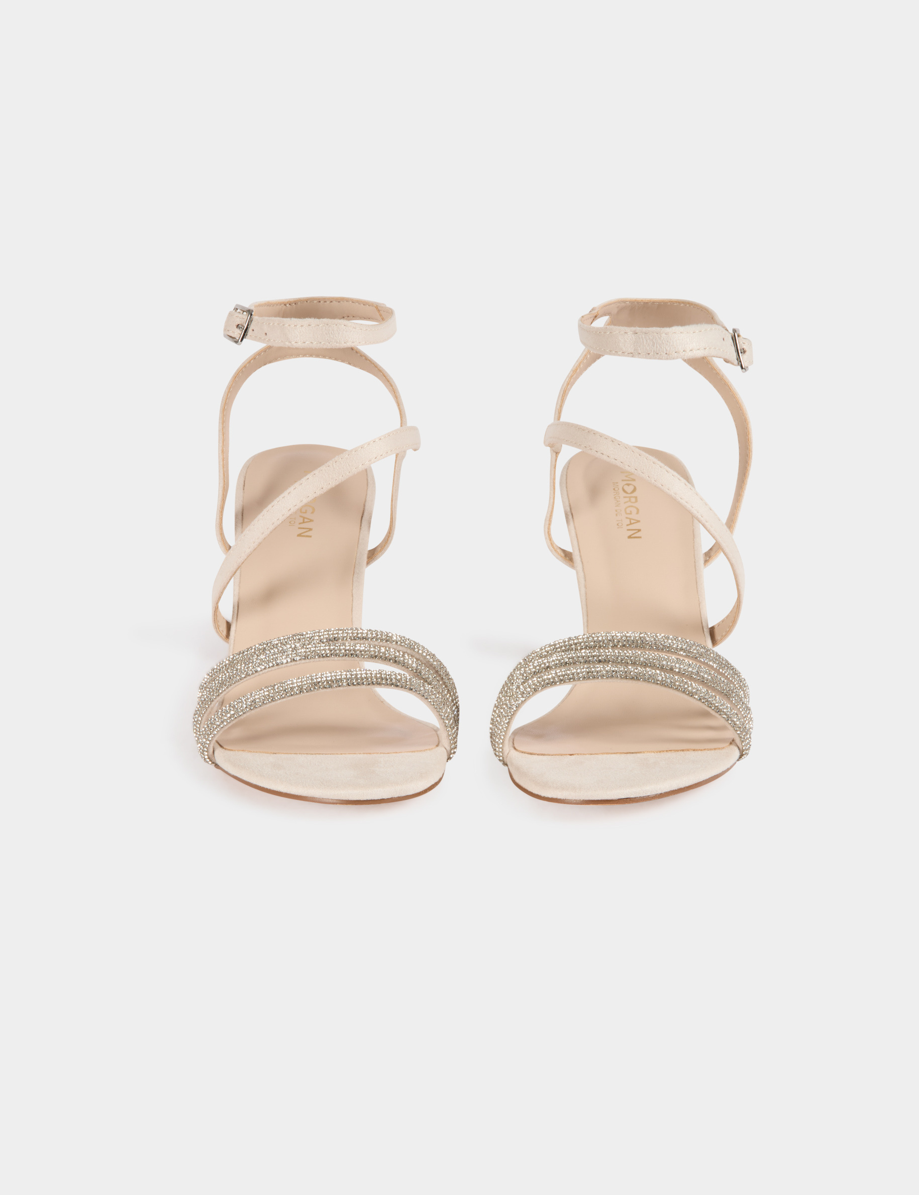 Sandalias con pedrer&iacute;a beige mujer