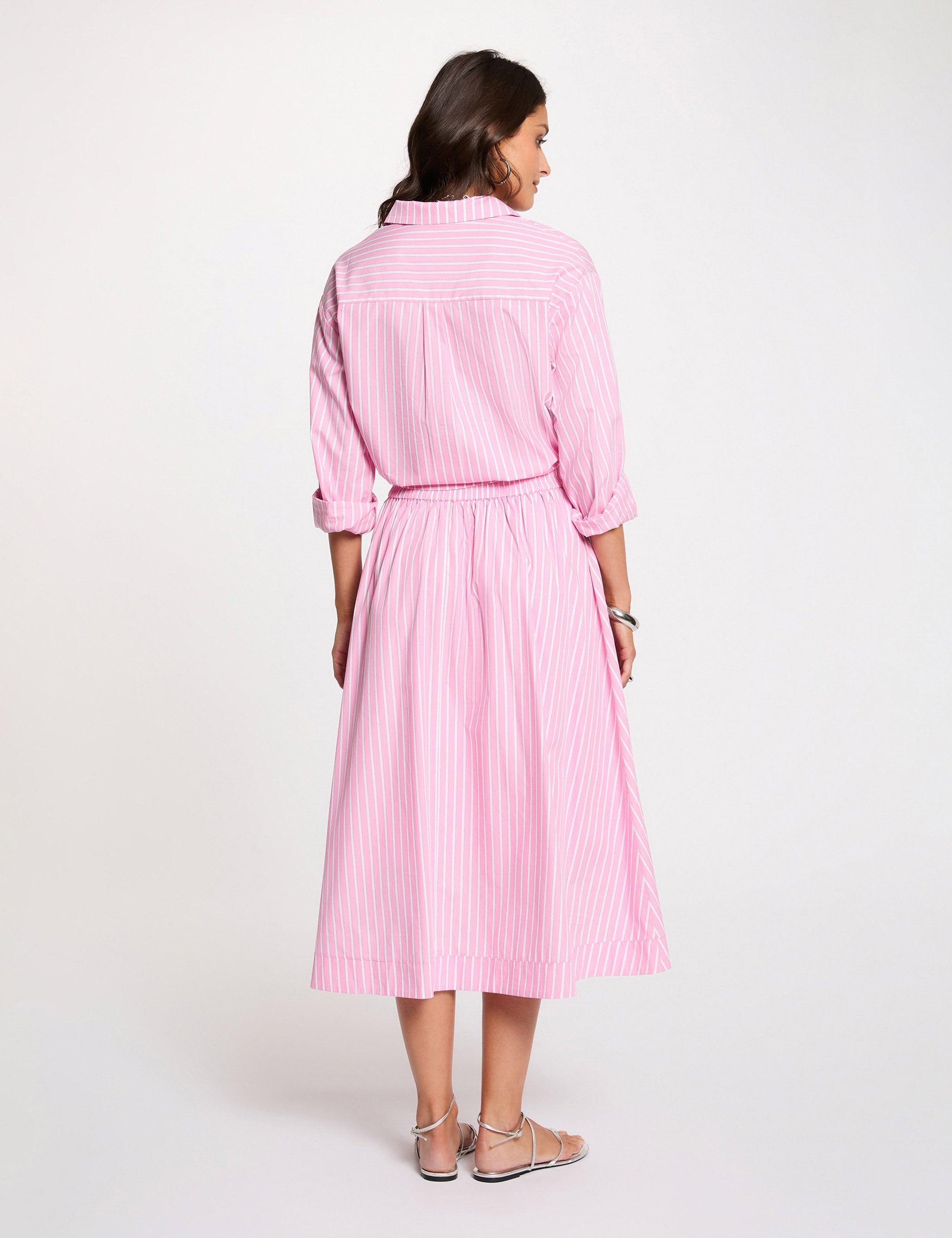 Camisa oversize de rayas rosa mujer